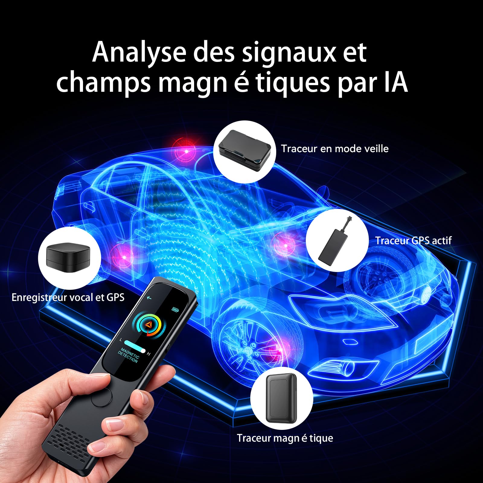 Détecteur Caméra & Micro Espion, Traceur GPS Voiture, 6-en-1 Écran Tactile | Détecteur de Traceur GPS, Scanner de Signal RF et Alarme anti-intrusion pour Hôtel, Voyage et Voiture