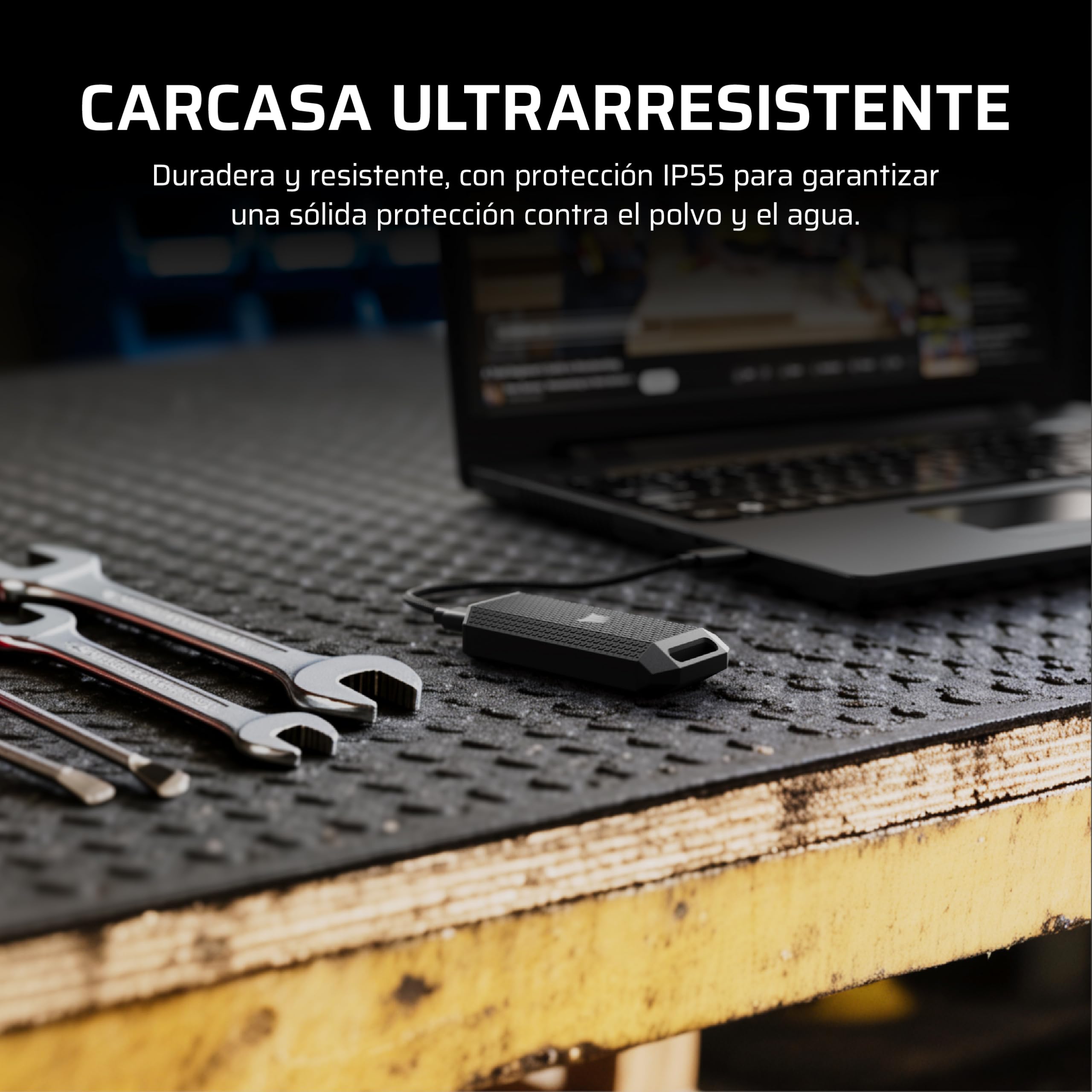 Corsair EX400U Survivor 1TB USB4 SSD Externa – hasta 4000 MB/s, Unidad Resistente IP55, Plug & Play para PC, Mac y iPad – Negro