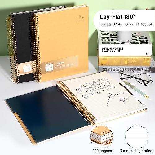 Miniatura 4 de Cuaderno grande de espiral de 8.5 x 11 pulgadas, cuaderno de espiral de 3 materias de tapa dura para tomar notas, 120 hojas, diario a rayas