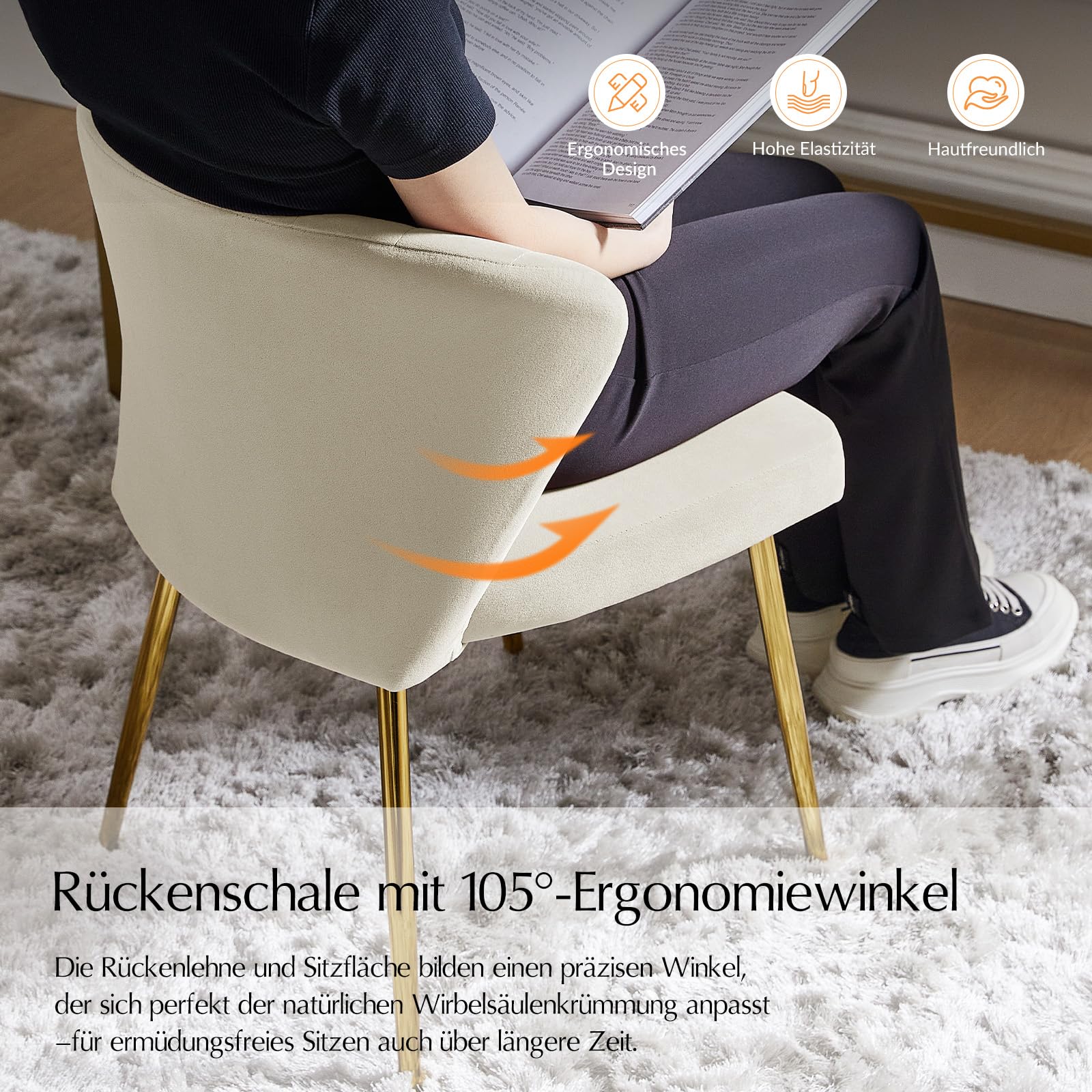 HULALA HOME Esszimmerstühle Modern Küchenstühle aus Samt Stühle Esszimmer mit Metallbeine Esstisch Stühle Schminktisch Stuhl für Wohnzimmer, Beige