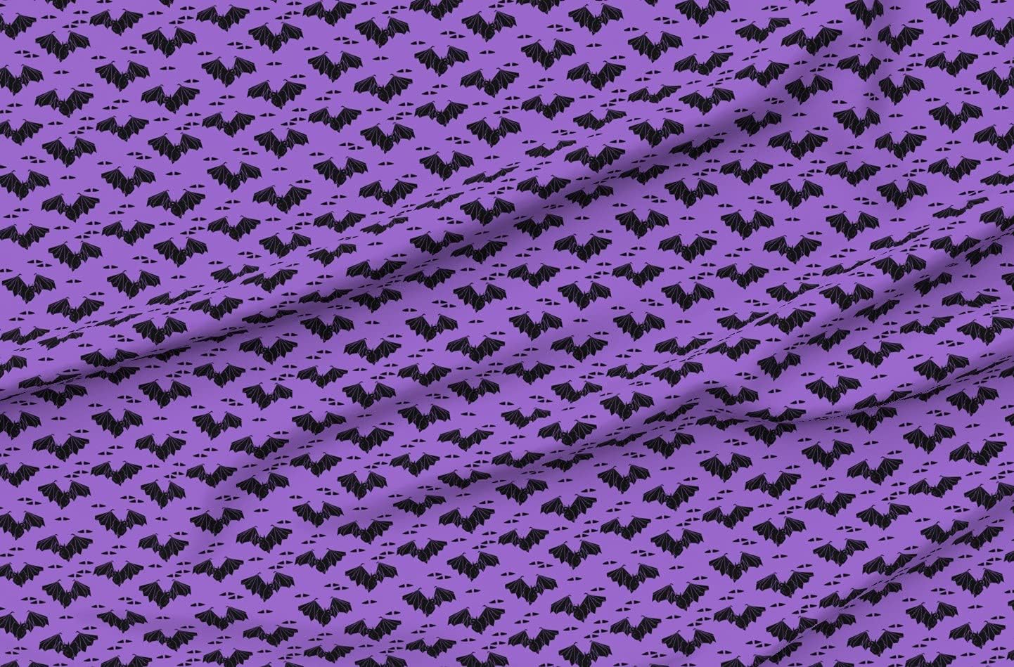 Spoonflower Fabric - Bat Halloween Purple Spooky Scary Black Bats Printed on Cotton Poplin Fabric by The Yard - Sewing Shirting Quilting Dresses Apparel Crafts