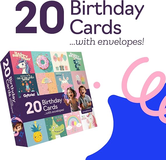 Kids Birthday Cards Multipack, Assorted Kids Pastel Coloured Cards