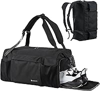 KOOKOOMIA Gym Bag for Men: Convertible Duffel Backpack with Shoe Compartment, Wet Pocket, Waterproof 40L Sports Bag & 2 Bottle Holders - Black