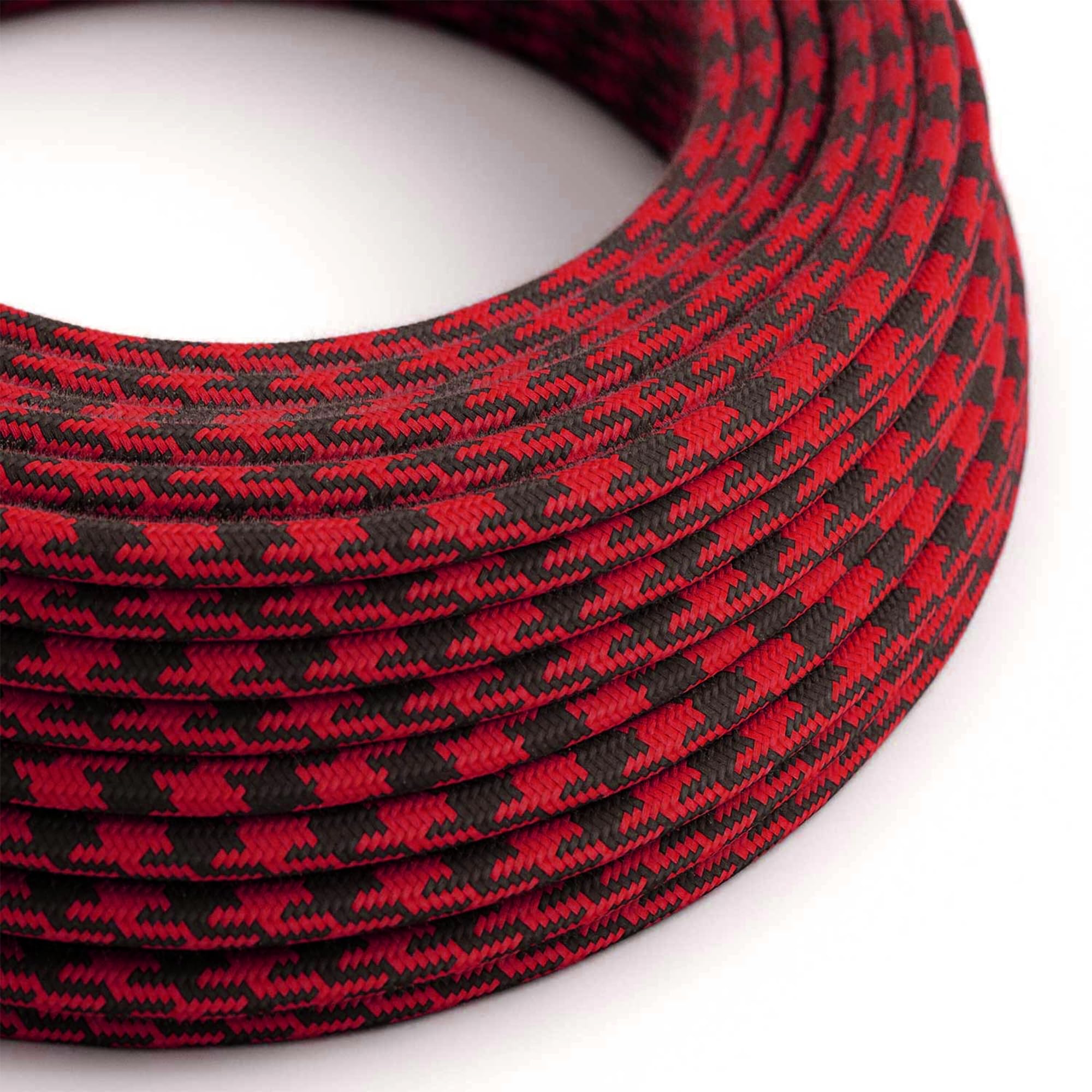 LEDSone 5 Meters Red and Black Houndstooth Vintage Colour Braided Flexible Cable 3 Core Round Fabric Electrical Cable Wire for Old Antique Lamp Pendants Lights