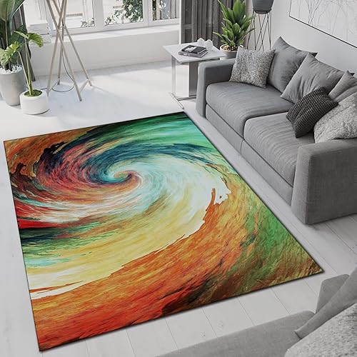 Alfombra moderna abstracta con diseño de remolinos coloridos, antideslizante para interiores, lavable a máquina, transpirable, duradera, para sala