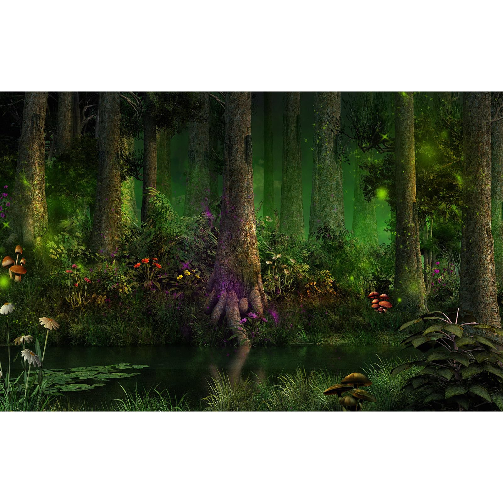 Forest Aquarium Background Colorful Flowers River Lake Terrarium Background Foggy Misty Jungle Rainforest Fantasy Forest Fish Tank Background Trees Natural Landscape Aquarium Backdrop 48x24in