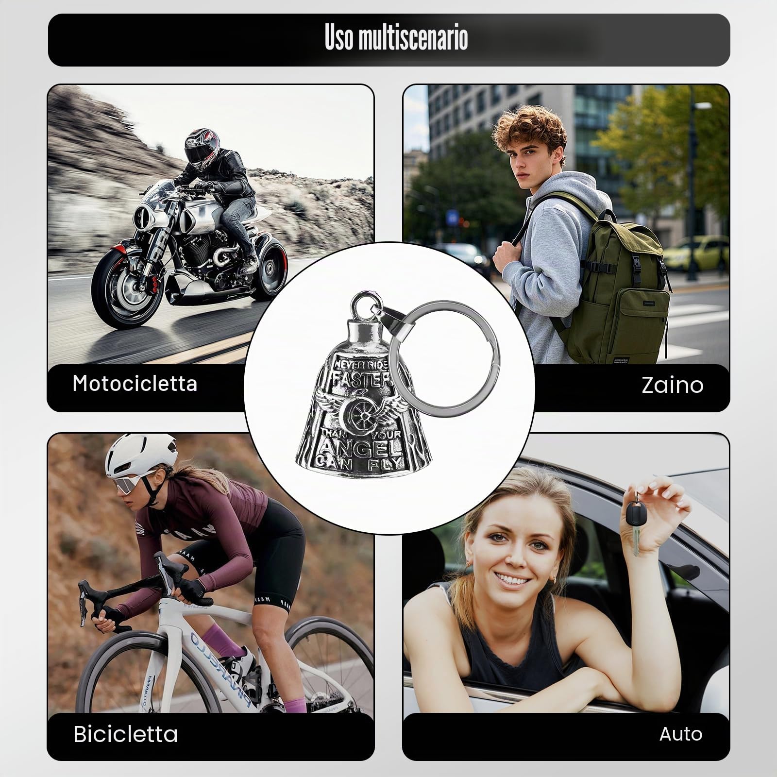 Guardian Bell Portafortuna Moto,Campanella Moto Guardian Bell Originale,Guardian Bell Moto,Campanella Moto Oleoso per Auto Elettriche Motos Biciclette Ecc (Argento)