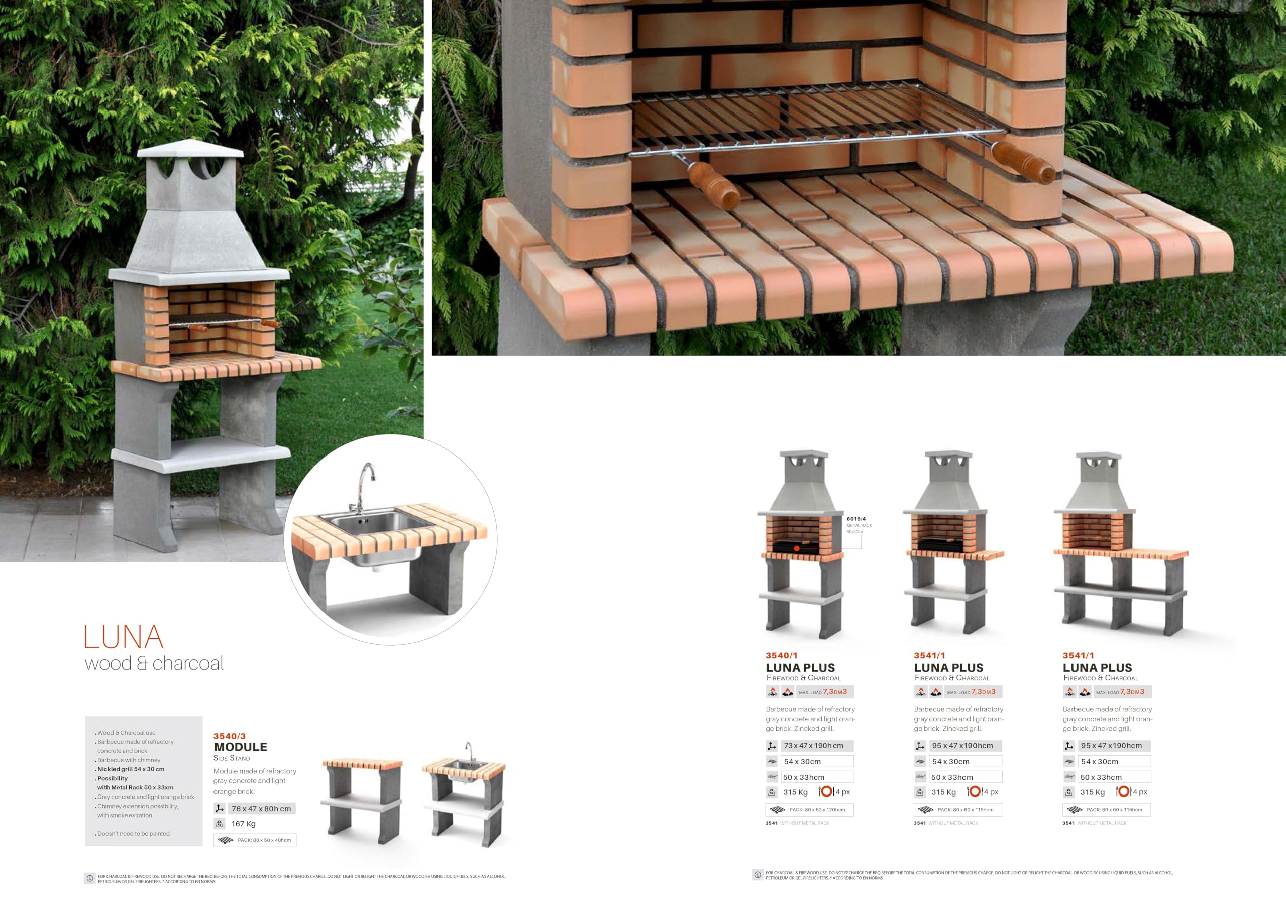 MOVELAR - Barbacoa de Obra Prefabricada de Leña y Carbón Modelo Luna Plus XL (Gris, Naranja - 95 x 47 x 190 cm) REF: 3541 - Cocina de Exterior Compacta para Jardín, Terraza o Patio