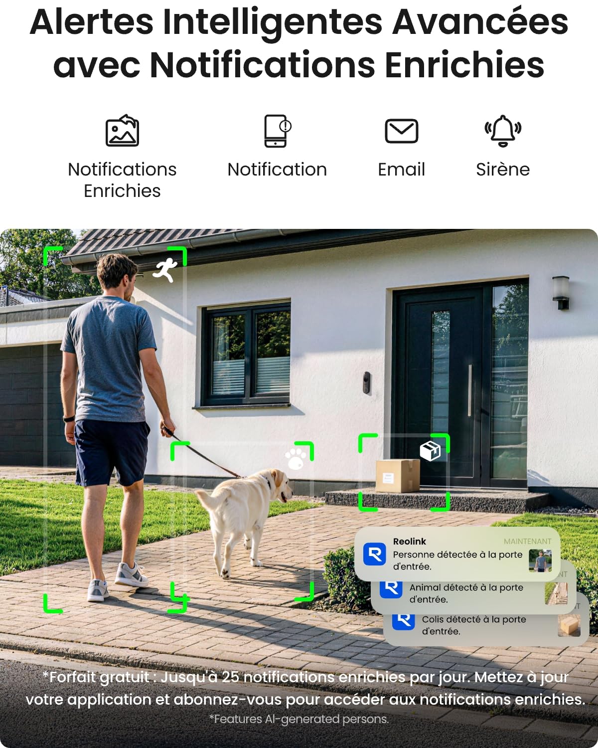 Reolink Sonnette Vidéo à Batterie (2e Gén) Caméra 2K Extérieure | Stockage Local Sans Frais, Vue Intégrale 150x150°, Wi-Fi 2,4/5 GHz, Détection Intelligente, Interphone, Enregistrement 24H/24