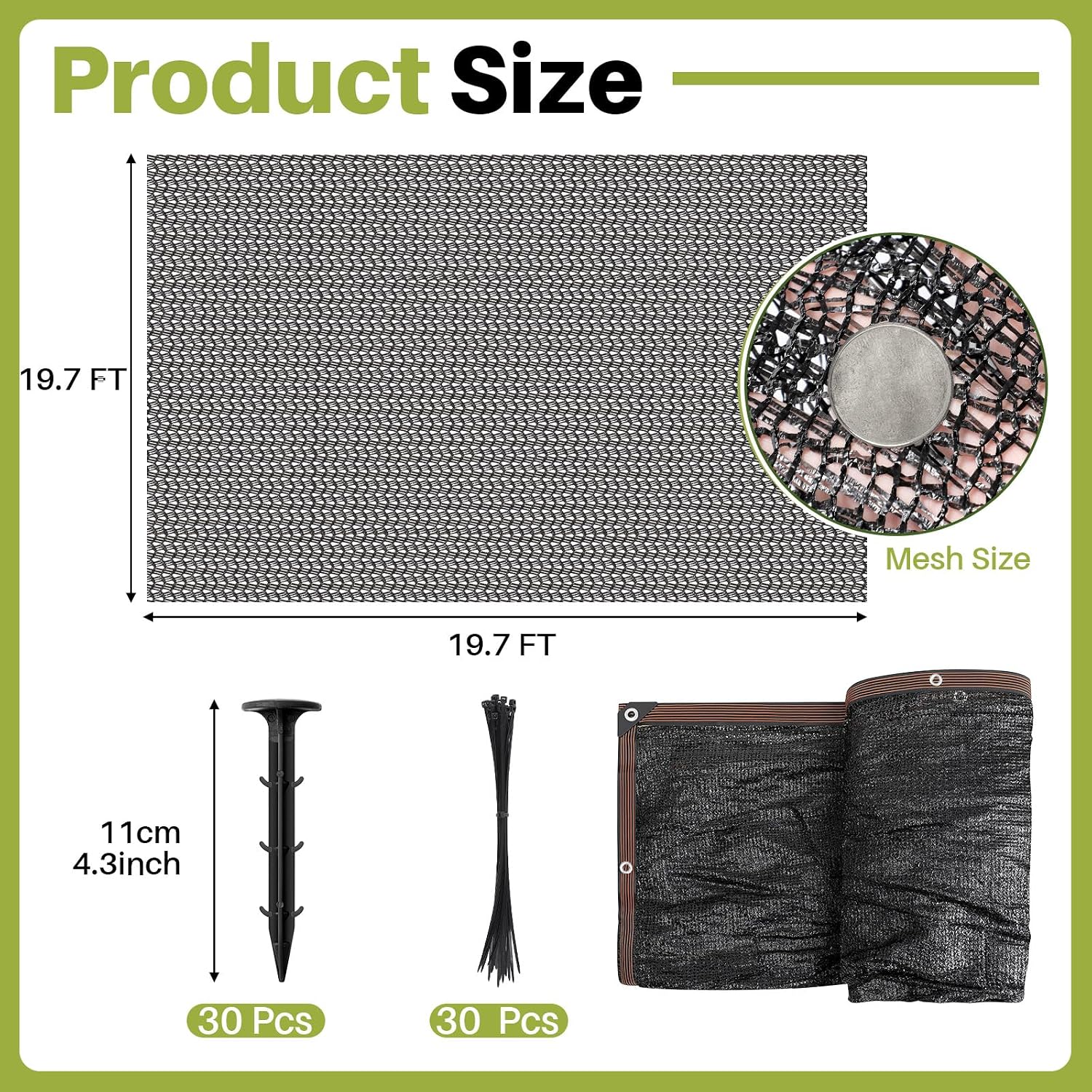 Koi Pond Netting Kit 19.7x19.7ft, Heavy-Duty Pe, Bird Deer Fence Netting, Durable Net Cover for Leaves, Protect Fish from Blue Heron Bird, Cat & Predator, Stakes & Ties Included