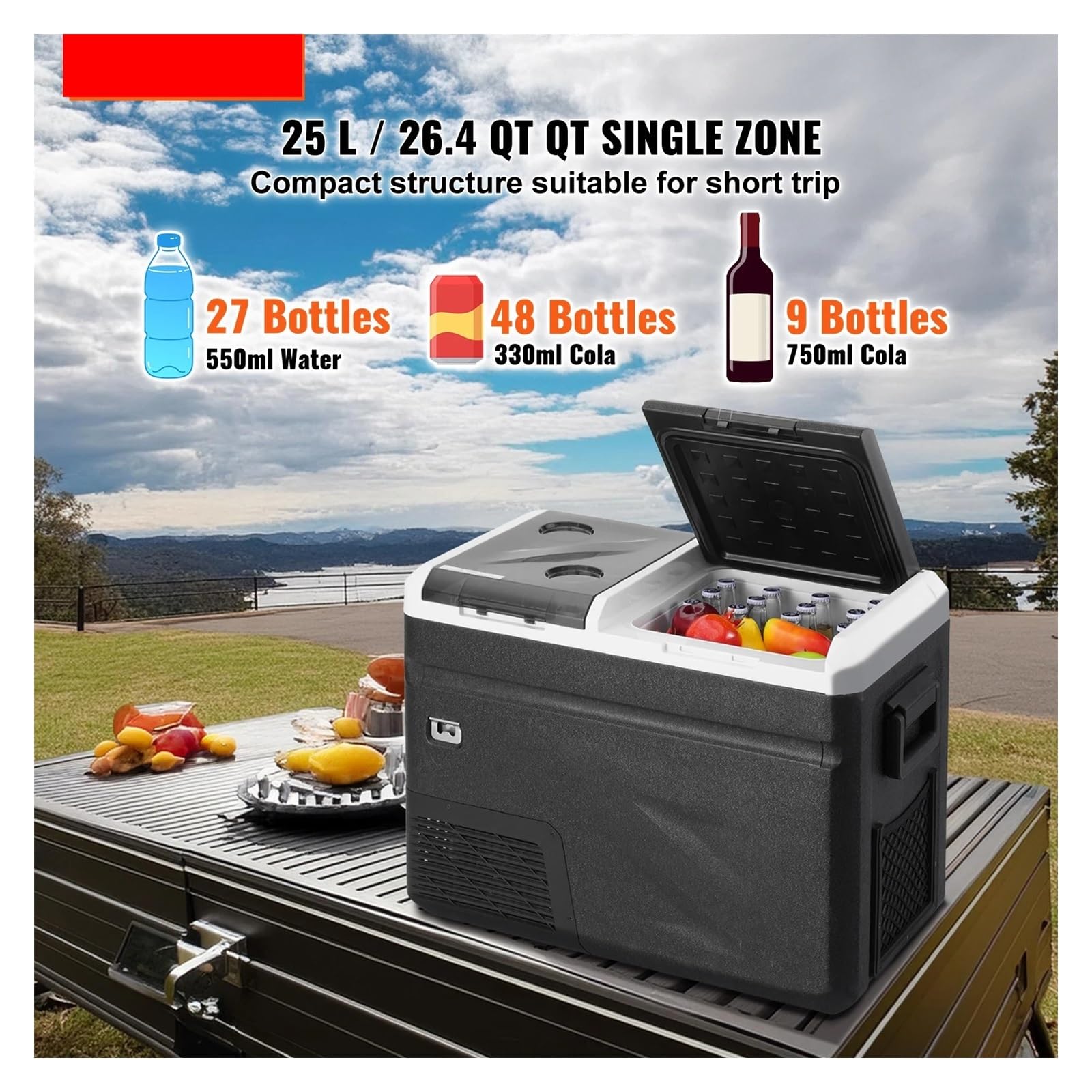 Refrigerador for Auto de 12 voltios, 38 Cuartos, congelador portátil de Doble Zona, compresor de Temperatura Ajustable.