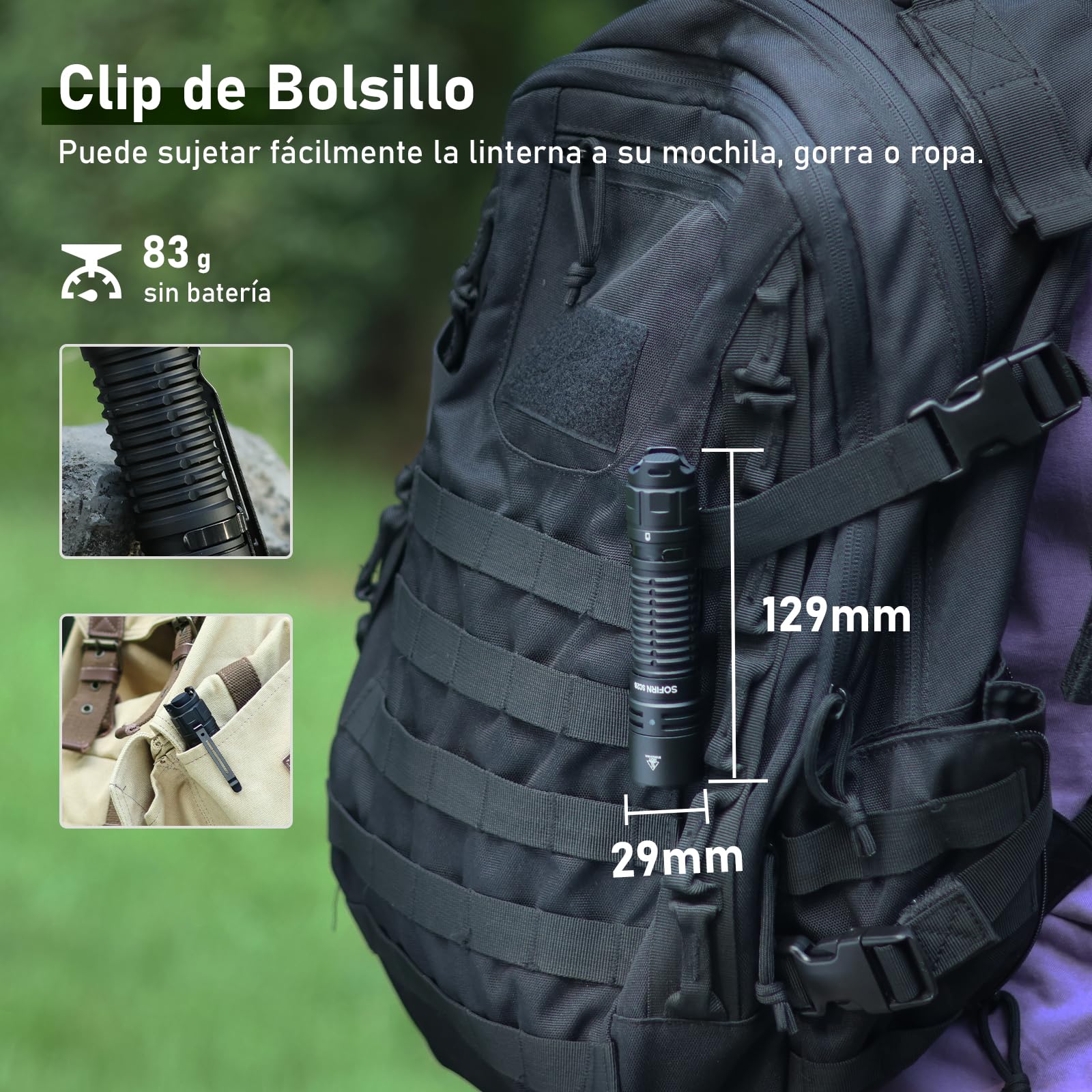 Sofirn SC28 Linterna LED Recargable,Táctica Linternas LED alta Potencia con Estroboscópico Instantáneo,USB-C, Impermeable IPX8, Clip, Ideal para Camping, Senderismo, Emergencias y Seguridad