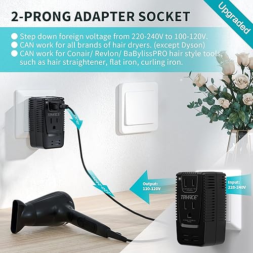 Miniatura 4 de Upgrade TryAce - Convertidor de voltaje de 2000 W, convertidor reductor de 220 V a 110 V para secadora de pelo, alisador, rizador, adecuado para