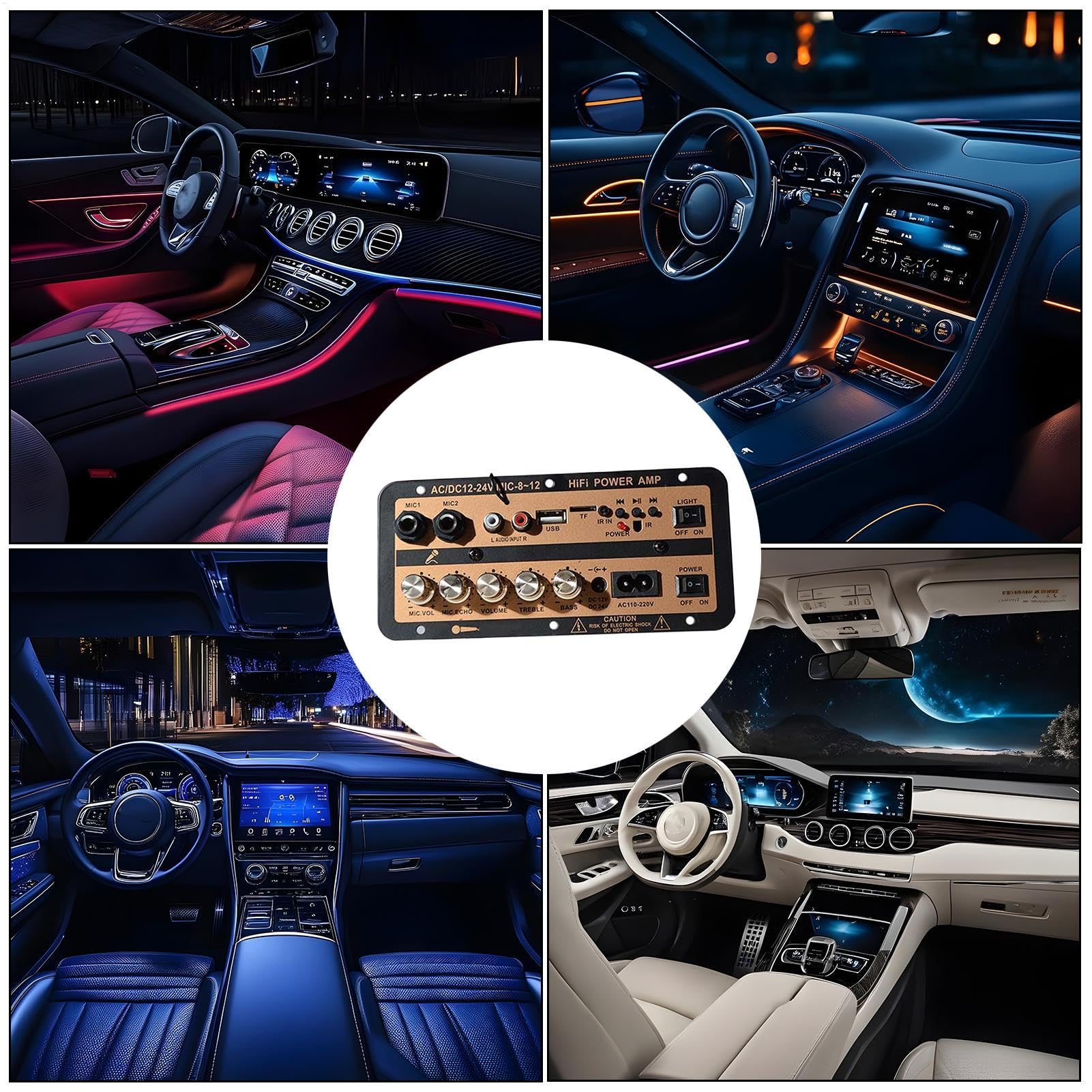 Hochleistungsverstärkerkarte, Auto-Leistungsverstärkerkarte, Stereo-AMP-Modul 12 V und 24 V mit digitaler Anzeige | Kabellose Lautsprecherkarte mit Fernbedienung,