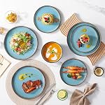 vancasso Plates and Bowls Sets, 24 Pieces Stoneware Dinnerware Sets for 8, Kitchen Dish Set Mircowave and Dishwasher Safe Ceramic Dishware, Blue, Series AMBER