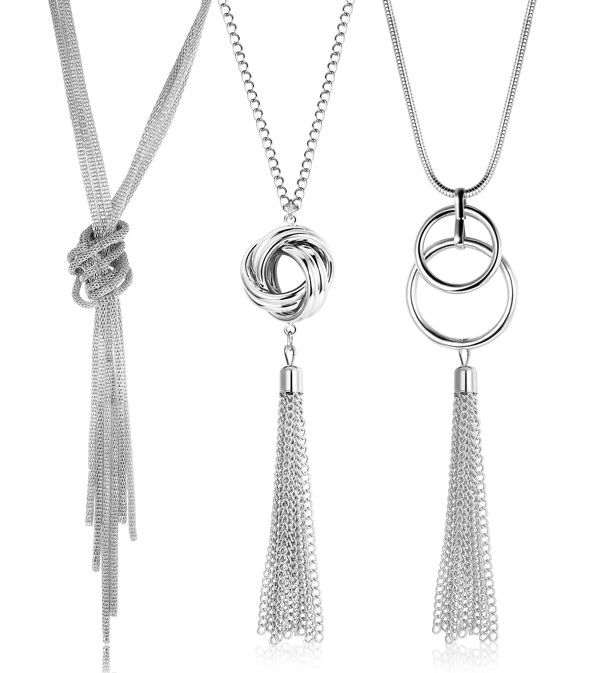Finrezio 3 piezas Collar largos con colgante para mujer collar de cadena Y conjunto de collares de suéter de moda plateado/dorado
