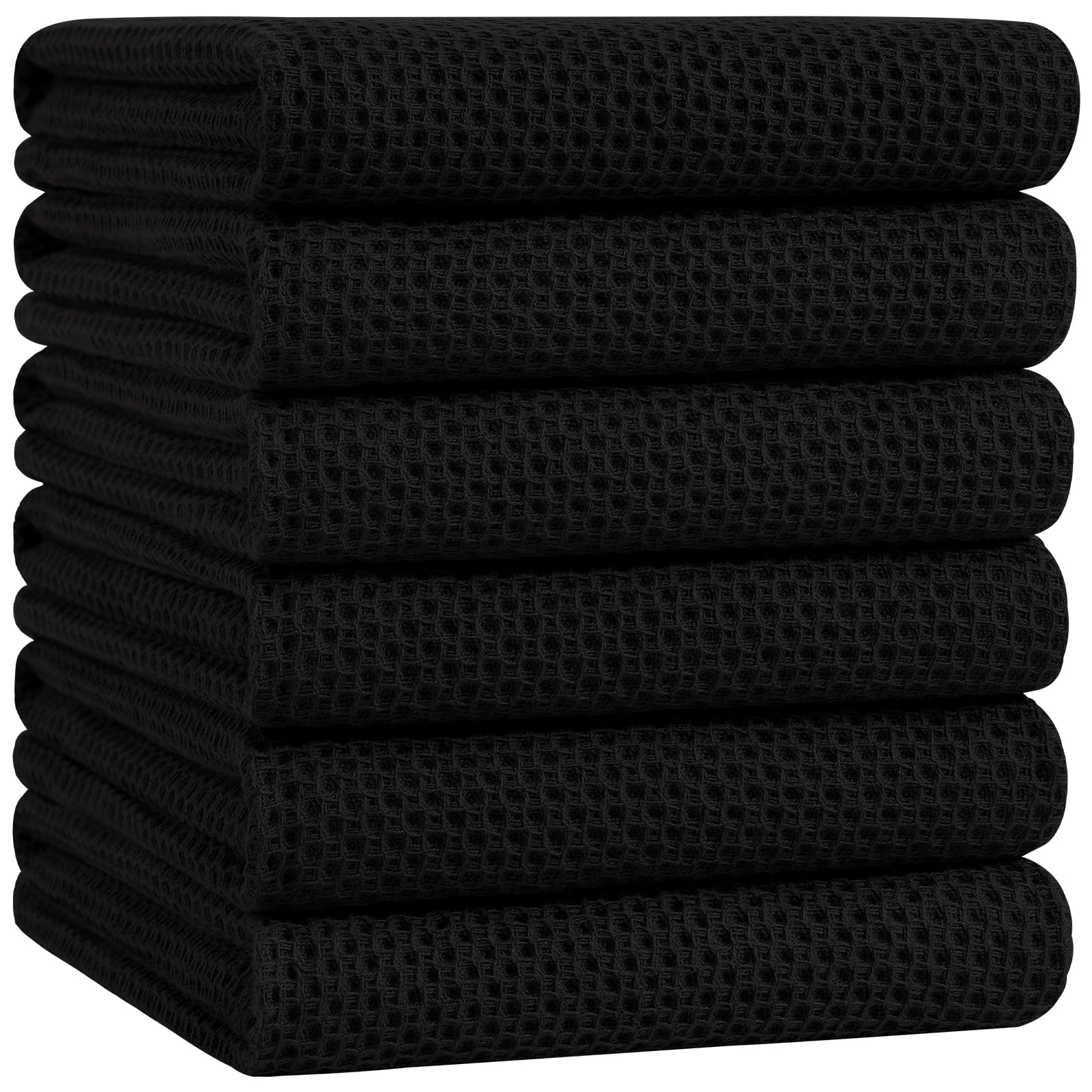 Homaxy 100% Cotton Oversized Waffle Weave Kitchen Towels 6-Pack, Black