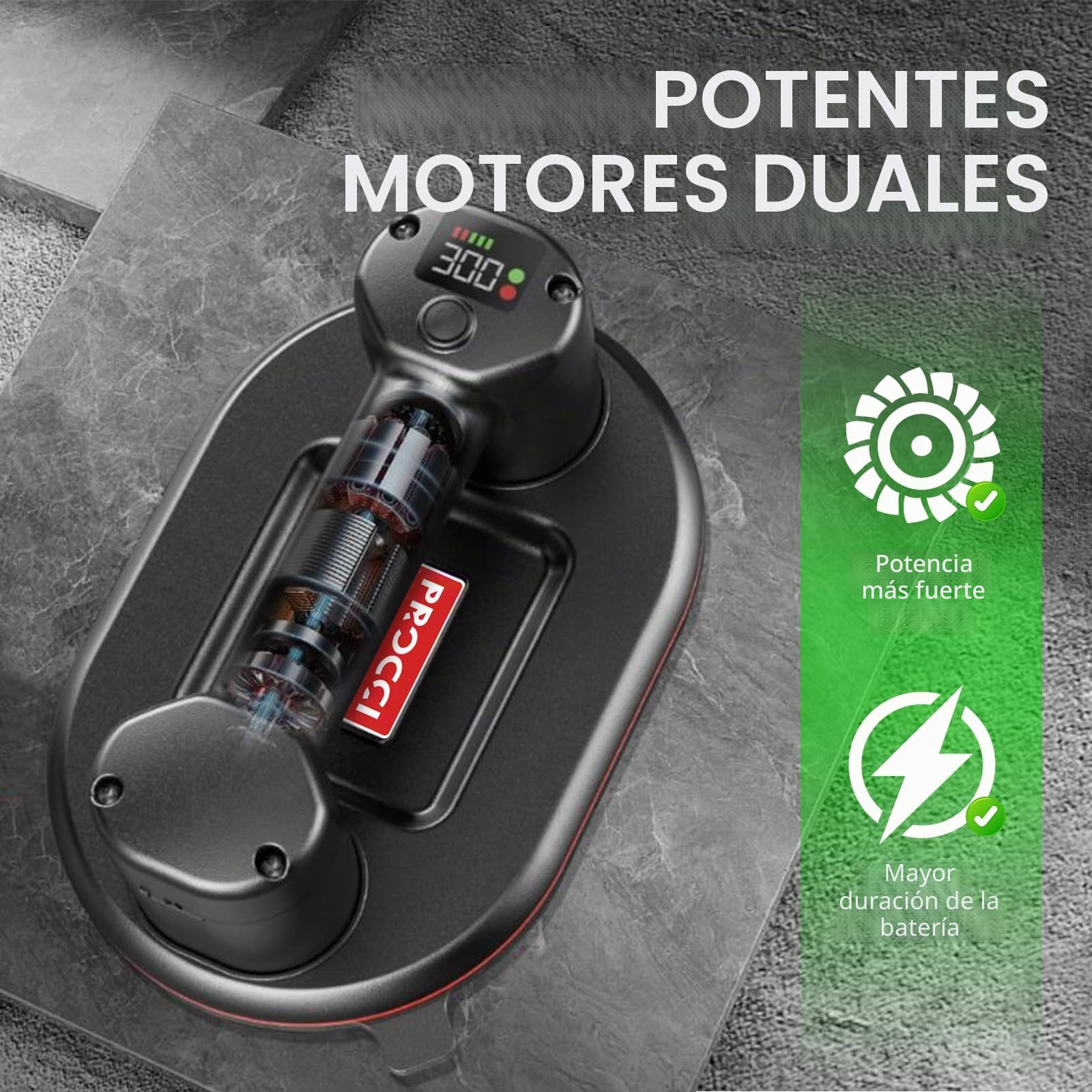 Nueva Ventosa a Batería para Azulejos, Vidrio, Mármol, Ventosa Eléctrica Longitud de 24 cm, 2 Motores, Potencia de Succión de 300 KG, Pantalla LCD, Batería de 4000 mAh Hasta 10 Horas