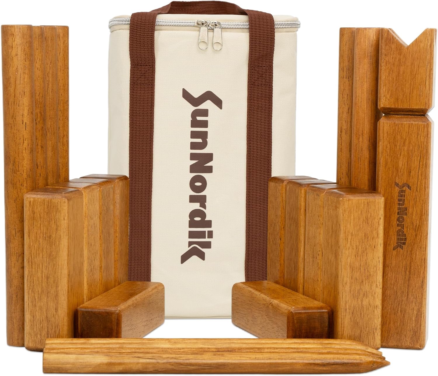 SunNordik Kubb Yard Game Set, Giant Viking Chess Outdoor Tossing Game with Carry Bag, Rubber Wood Backyard Lawn Game for Kids & Beginner