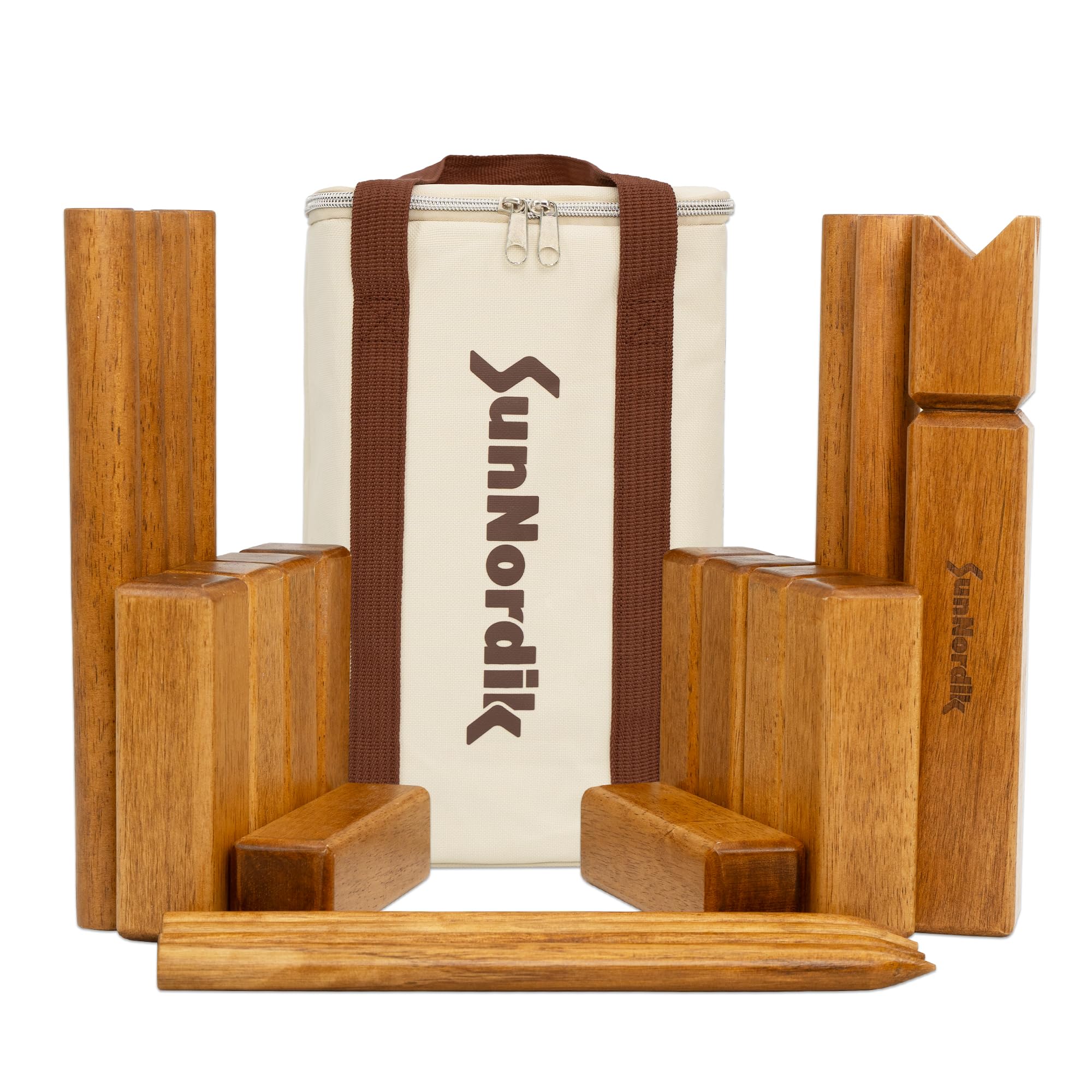 SunNordik Kubb Wikinger Wurfspiel, Schwedisches Schachspiel Aus Hochwertigem Gummibaumholz, Inklusive Tragetasche Aus Segeltuch Und Spielanleitung – Robustes Kubb Yard-Spiel FüR Kinder Und Erwachsene