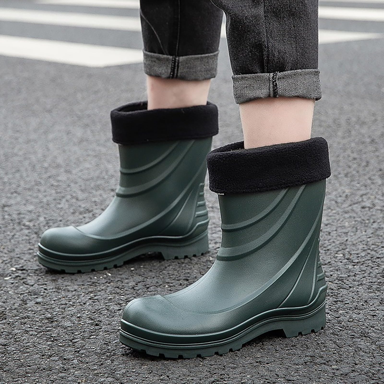 Stivali Chelsea da uomo con suola grossa, a metà polpaccio, foderati caldi, stivali di gomma impermeabili alla moda, stivali di gomma in neoprene, impugnatura robusta, stivali da lavoro antiscivolo