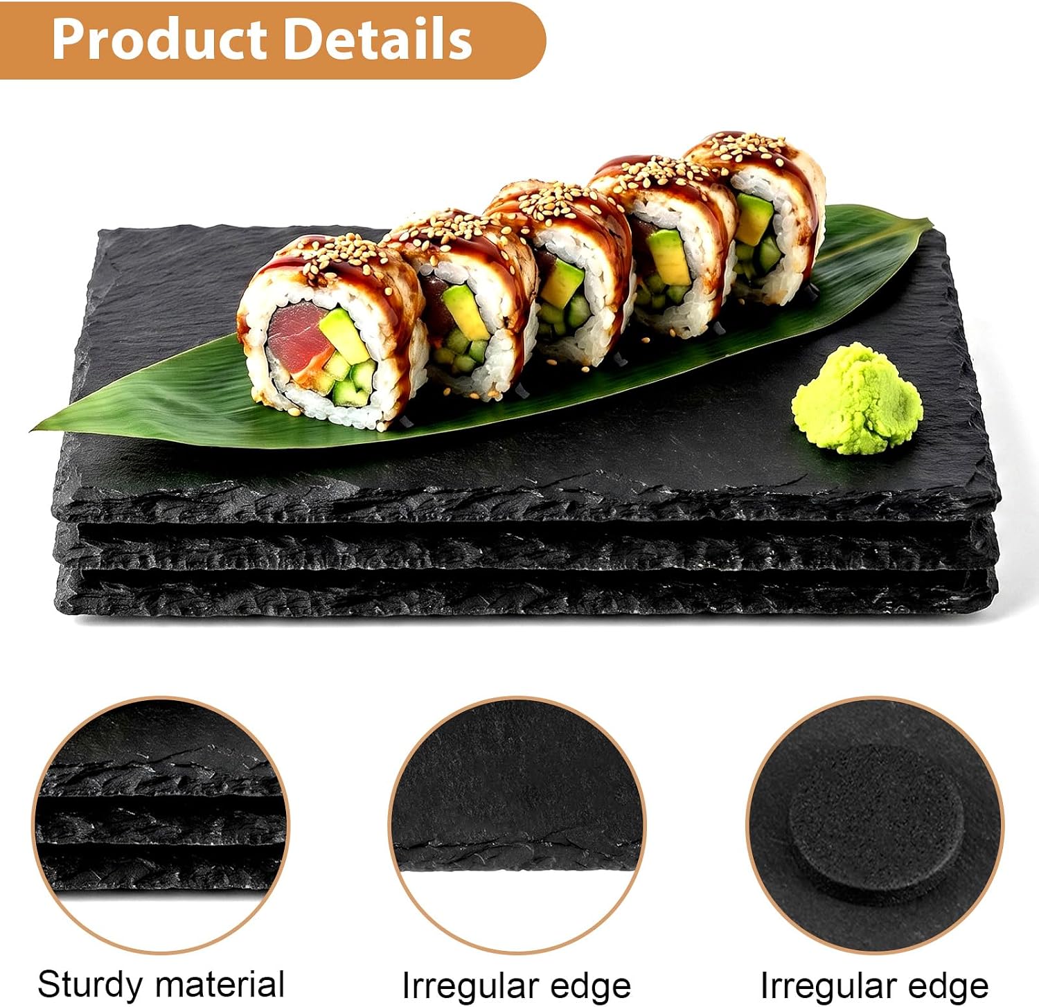 10 Pcs Slate Sushi Plates 8 x 4 Inch Black Slate Tile Serving Tray Mini Charcuterie Boards Natural Stone Plates for Cheese Meat Appetizers Party