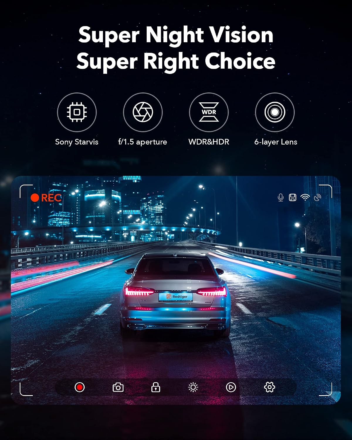 REDTIGER Dash Cam Front Rear, 4K/2.5K Full HD Dash Camera for Cars, Free 32GB SD Card, Built-in Wi-Fi GPS, 3.18” IPS Screen, Night Vision, 170°Wide Angle, WDR, 24H Parking Mode