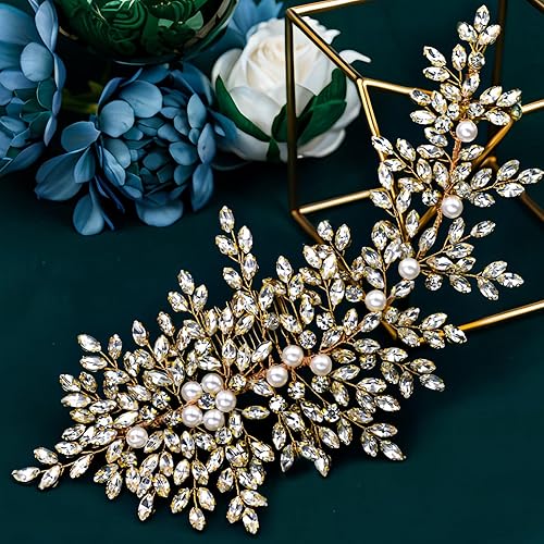 Miniatura 2 de Peine de pelo de cristal para boda, accesorios para el cabello, perlas y diamantes de imitación, peines laterales nupciales para mujeres y niñas