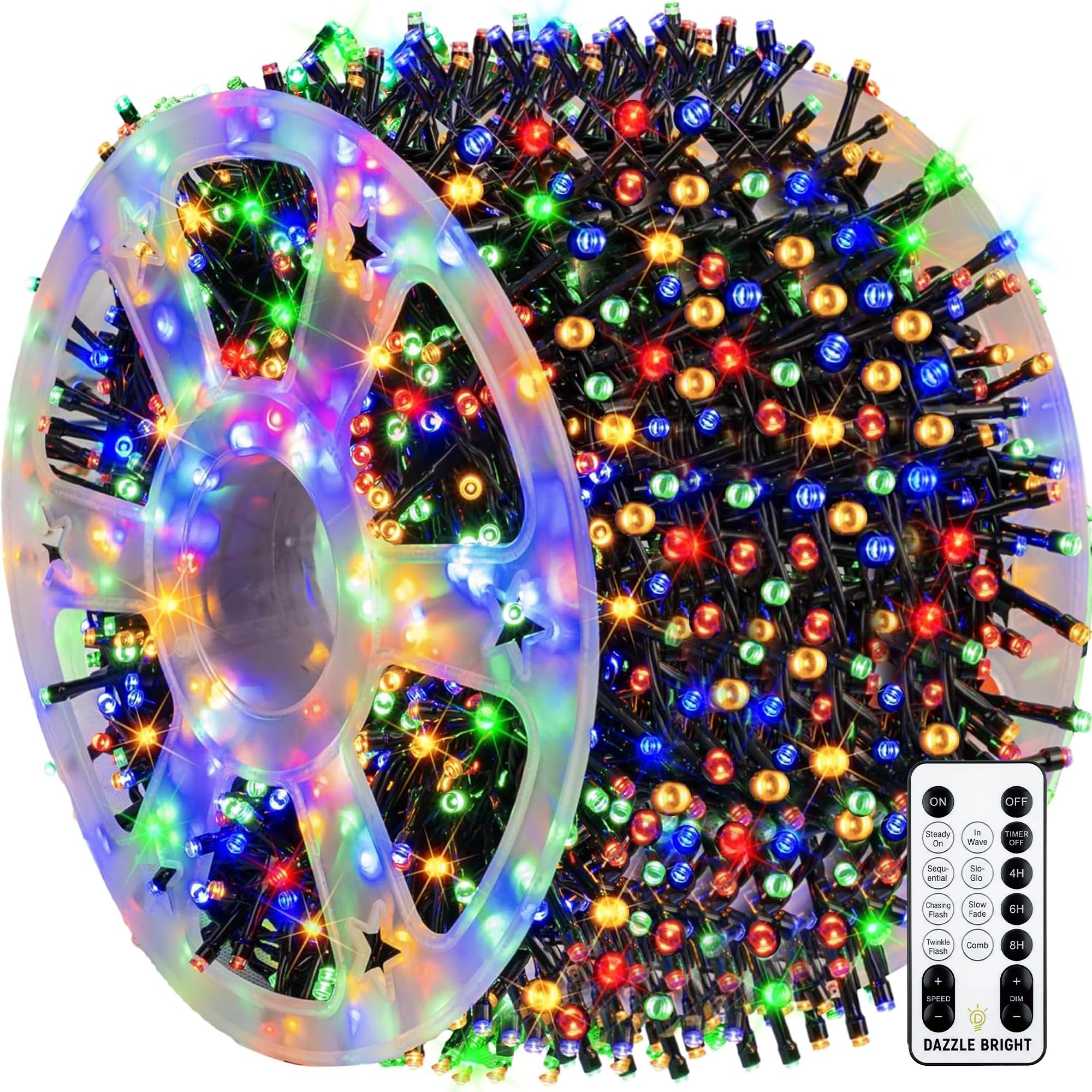 Dazzle Bright Outdoor Christmas String Lights, 1000 LED 328 FT Plug in Fairy Light with Remote Control 8 Modes & Timer, Waterproof Decoration for Home Garden Yard Xmas Wedding, Multi-Colored