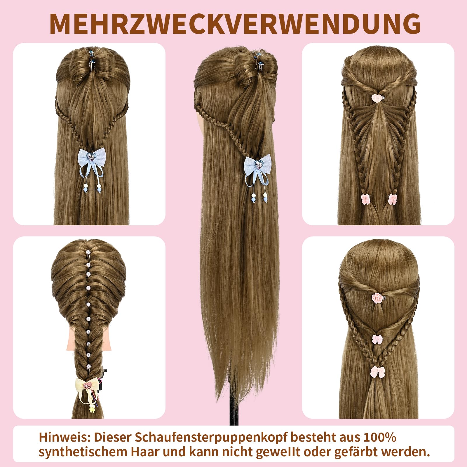 28-Zoll Frisierkopf Kinder mit Perücken Puppenkopf zum Frisieren Mädchen Trainingsköpfe Friseure Ständer Goldgelb