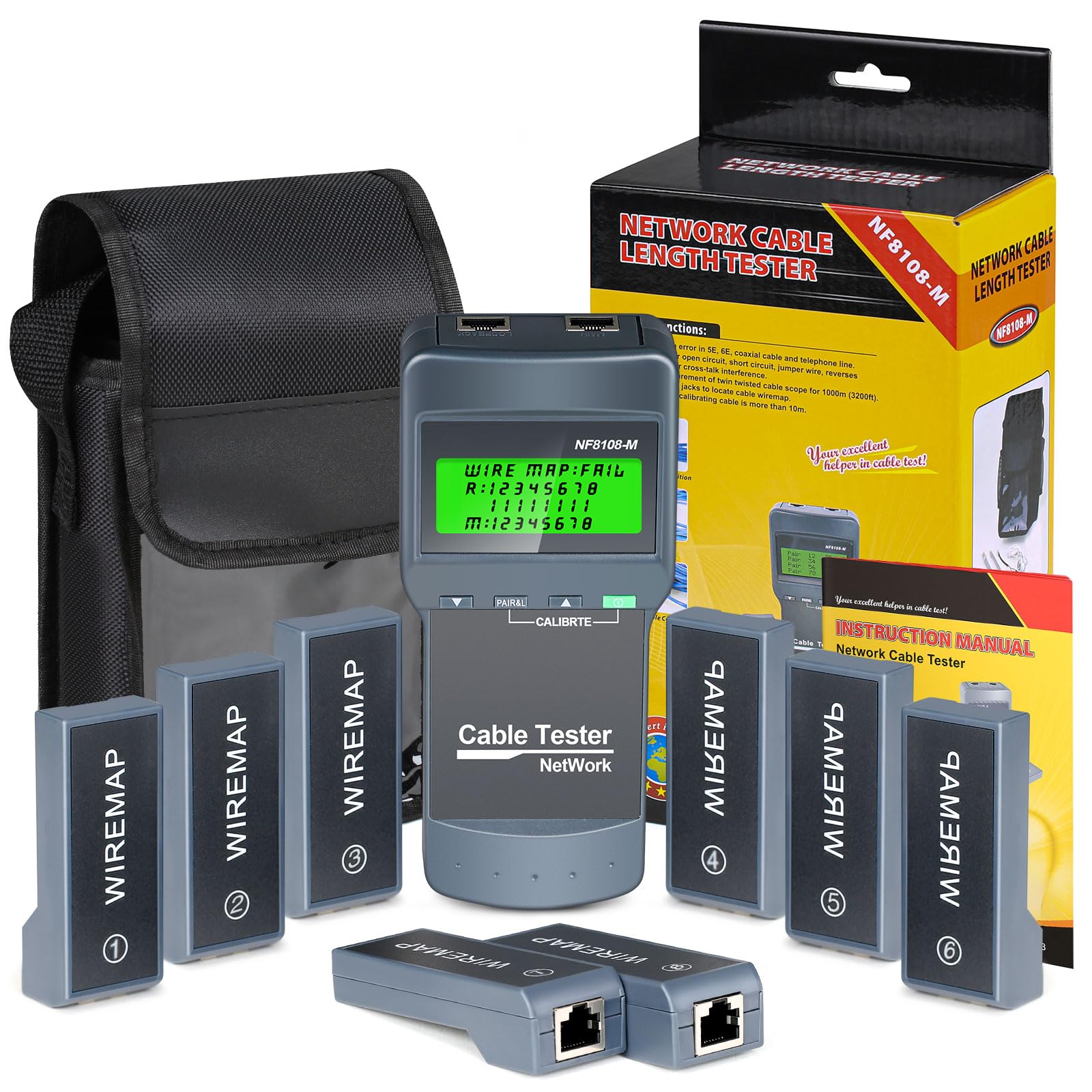 Testeur de câbles réseau – Kit de test de longueur de câbles Ethernet pour réseaux LAN Cat5 Cat6 5e 6e mesure la longueur, localise les points de rupture et teste la continuité avec 8 modules distants