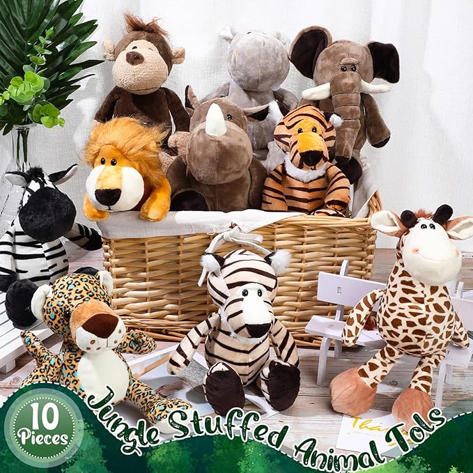 HyDren 10 Piezas Animales Safari Peluche Set Elefante Jirafa León Tigre Mono Rinoceronte Cebra Leopardo Hipopótamo miniatura 7
