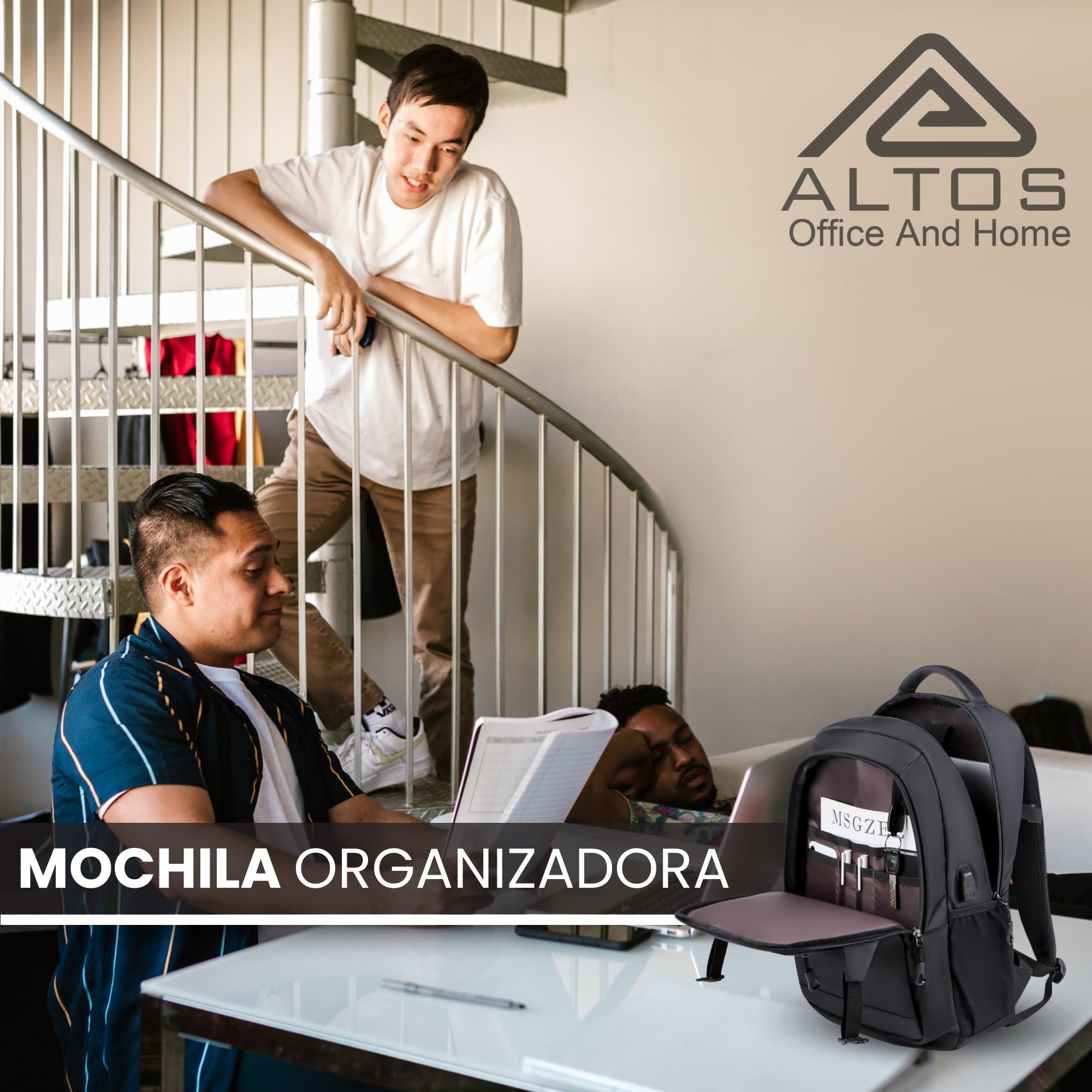 ALTOS OFFICE AND HOME Mochila para Portátil de 15,6 Pulgadas con Conexión USB, Impermeable, Protección contra Robo, para Viajes de Negocios, Estudio y Senderismo, Color Negro