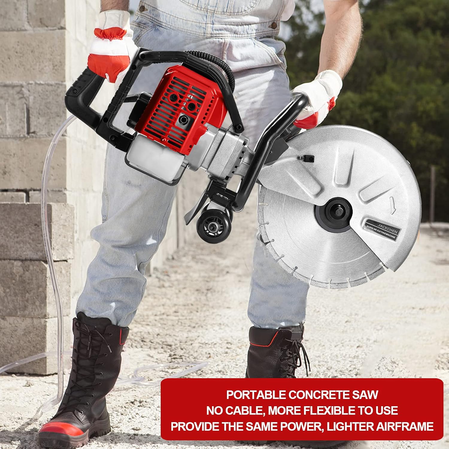 1300W Concrete Saw, JACKCHEN 14 in Gas Powered Cut Off Saw with EPA, 2 Stroke Gasoline Circular Saw, Ideal for Cutting Concrete, Stone - - 