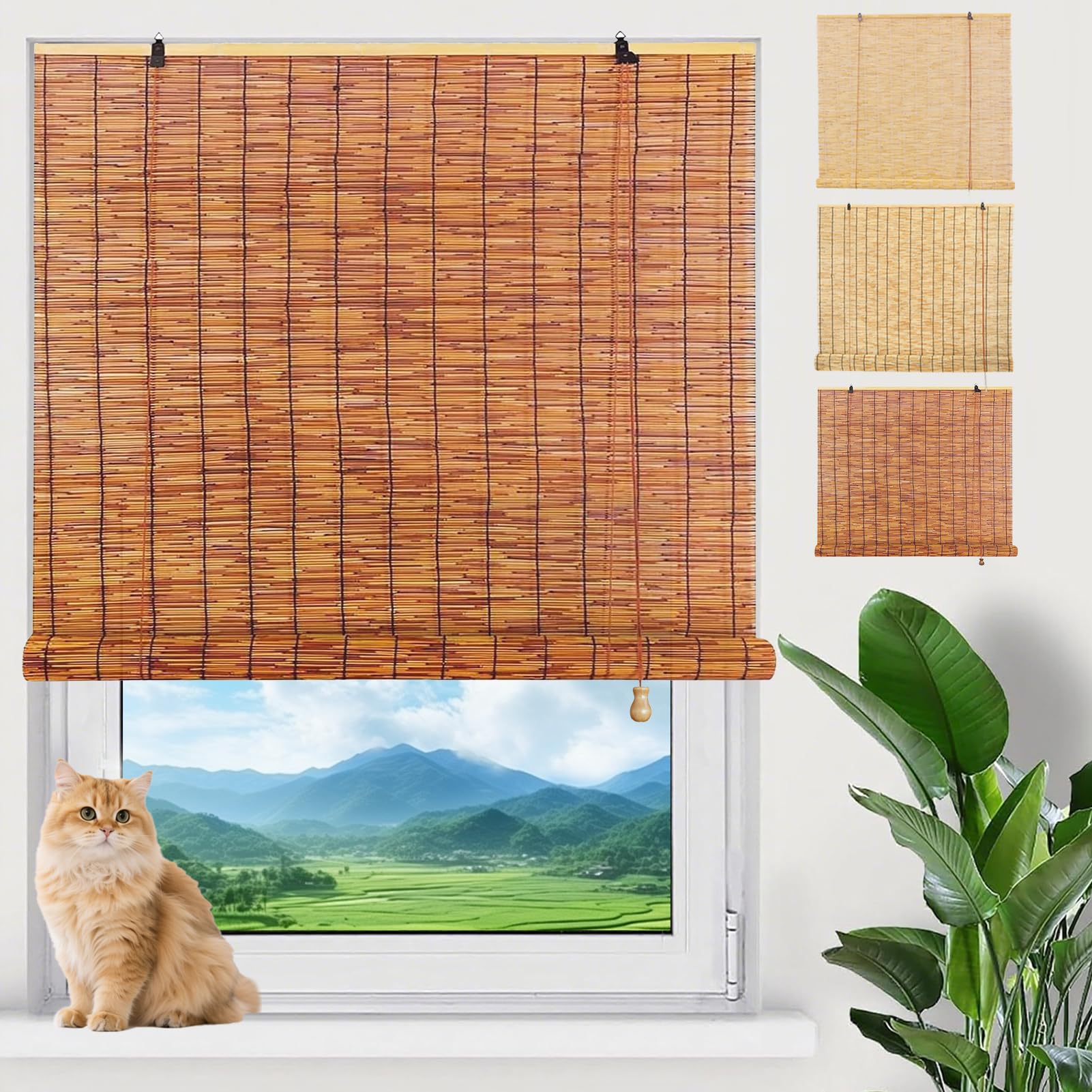 Bamboo Blinds for Windows Outdoor Roller Shades Blackout Reed Roll Up Curtain Roman 50 60 90 100 120 150 160 180 200cm Made To Measure Blind Bamboo for Kitchen Windows Door Patio Pergol Balcony