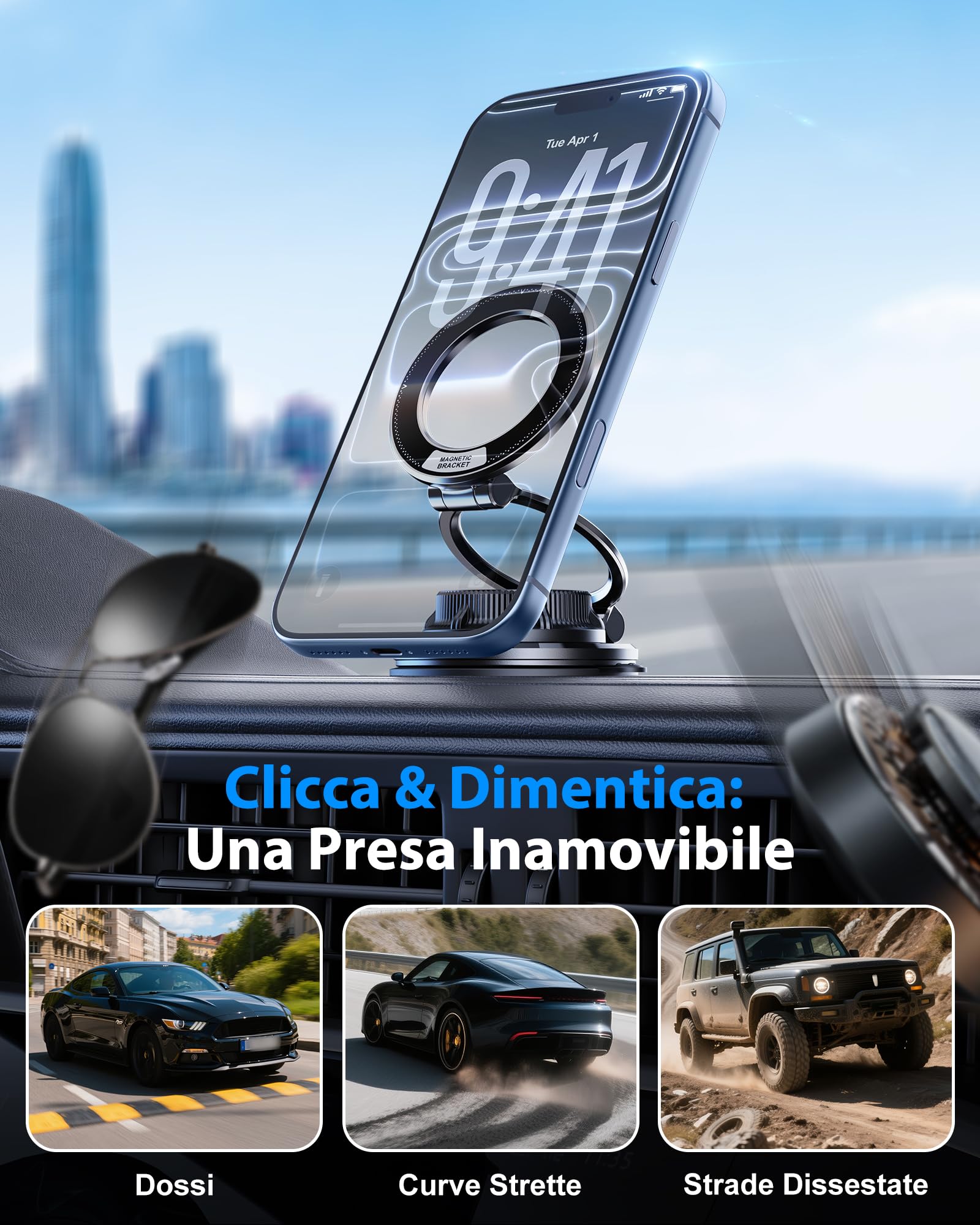 Glangeh Ultra Sottile in Metallo Porta Cellulare Auto Magnetico, [43KG Potente Sottovuoto+Gel Nano Ventosa] Supporto Telefono Auto 360° Rotazione, Porta Telefono Auto per MagSafe per Tutti Smartphone