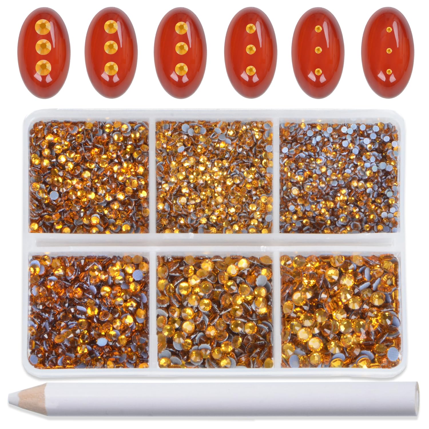 Bymitel Hotfix Crystal Rhinestones Round Gems for Crafts,Mixed 6 Sizes with Wax Pencil Kit, Topaz1.3-3.2mm(SS3-SS12/8000pcs)