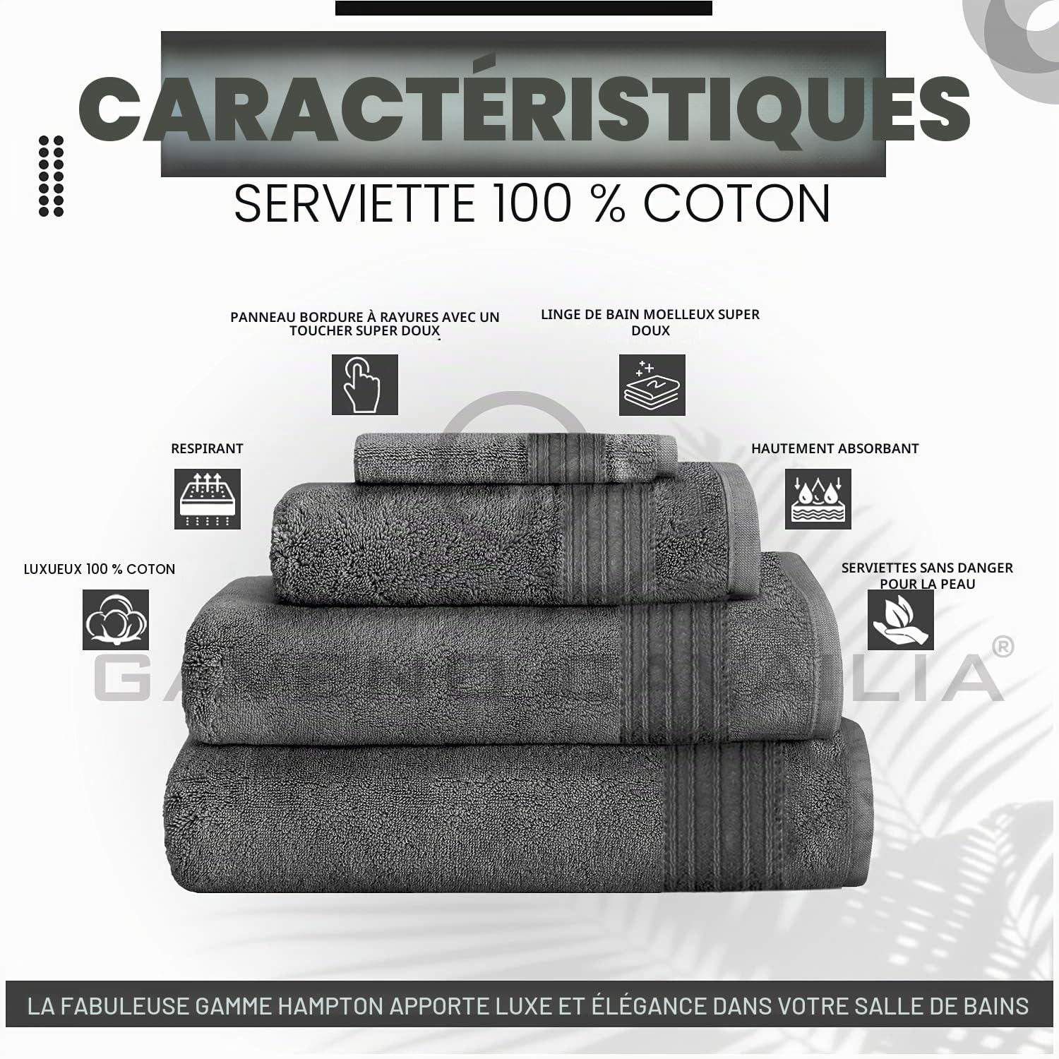 GC GAVENO CAVAILIA Lot de 4 draps de Bain Extra Larges – Serviettes en Coton égyptien – Lot de 4 Serviettes absorbantes et à séchage Rapide, Gris Anthracite