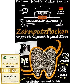 Qchefs Toothbrush Flakes Dog Dental Care Snack Tooth Powder Dog Treat Tartar Remover Anti Bad Breath & Gum Inflammation Cottage Cheese Natural Antibacterial Iodine Free All product image