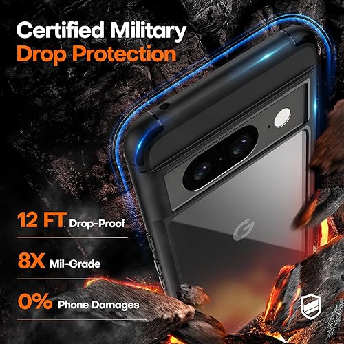 Miniatura 4 de TAURI Funda 5 en 1 para Google Pixel 8, No amarilla con 2 protectores de pantalla de vidrio templado + 2 protectores de lente de cámara, protección