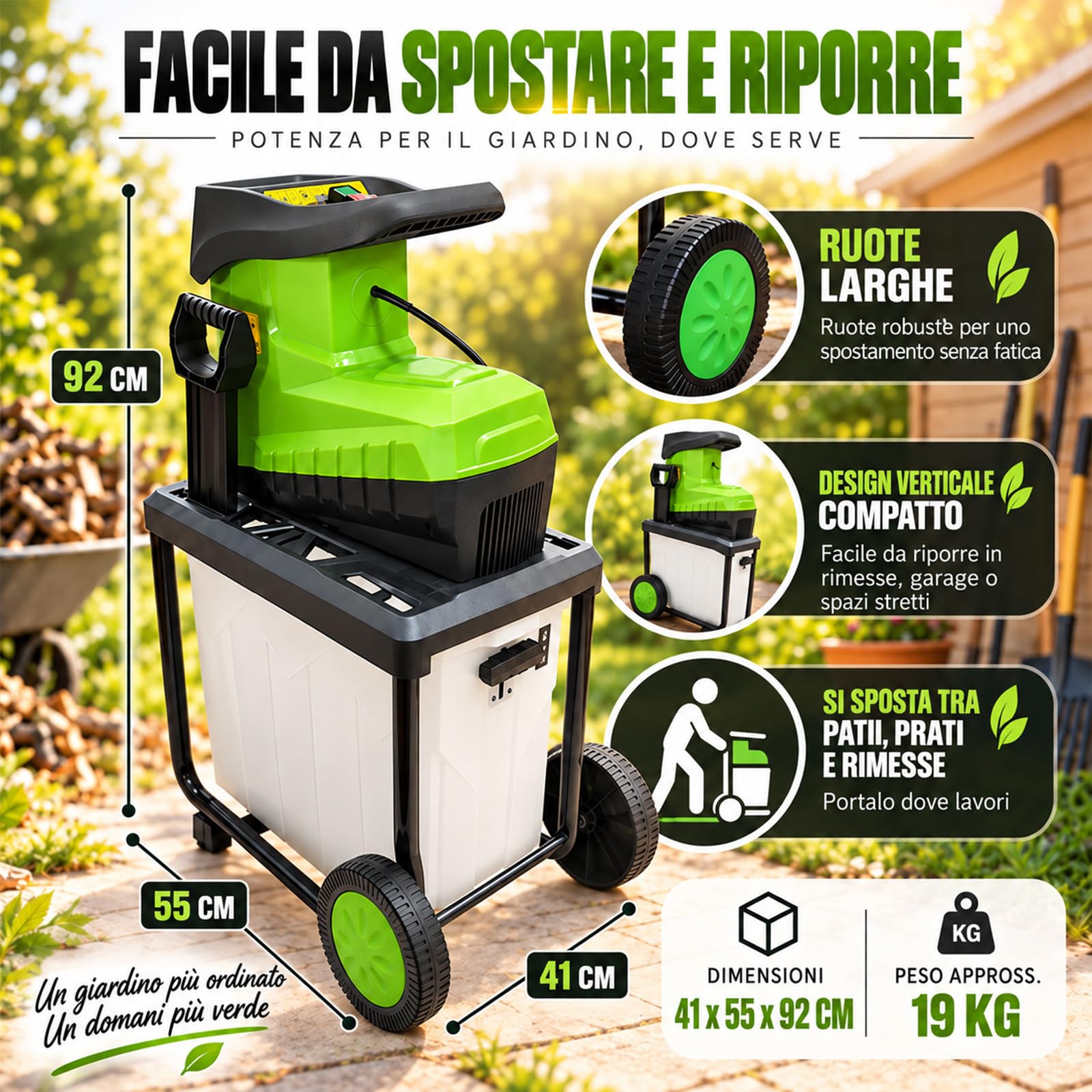 Biotrituratore 2800W, capacità 45mm E Contenitore 60L