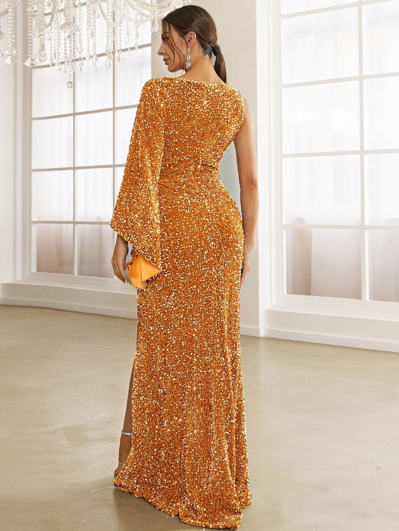 MMABIA Women's Dress Split Thigh Sequins Prom Dress (Color : Ginger, Size :  XL) : Buy Online at Best Price in KSA