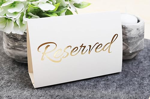 Miniatura 7 de Paquete de 20 letreros de mesa reservados blancos modernos con letras doradas, letreros reservados para bodas, accesorios de boda, letreros de