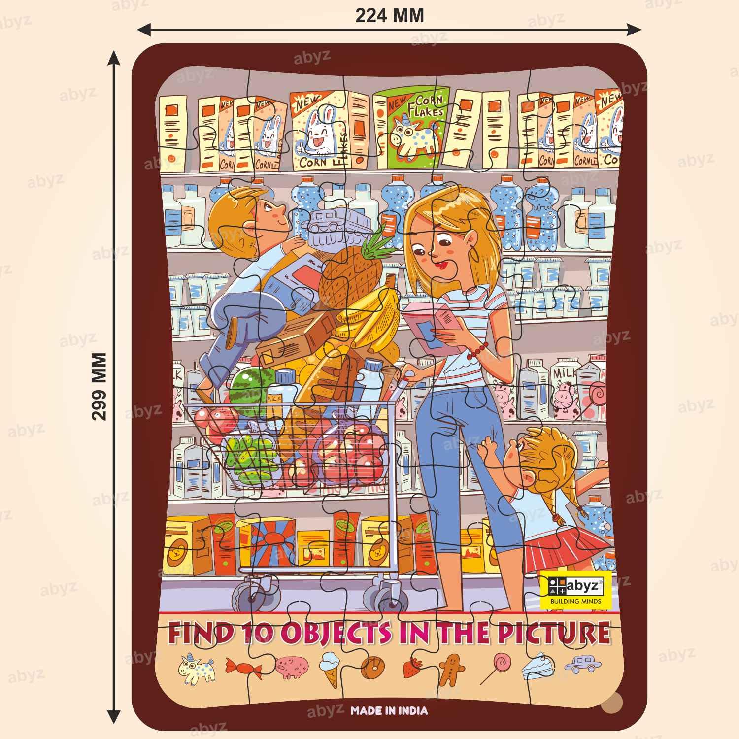 ABYZ Jigsaw Puzzle, Grocery Shopping & Fun Educational Jigsaw for Little Explorer, 40 - Piece Wooden with Multicolor, Birthday Gift for 36 Months - 6 Year Age Kids. 1