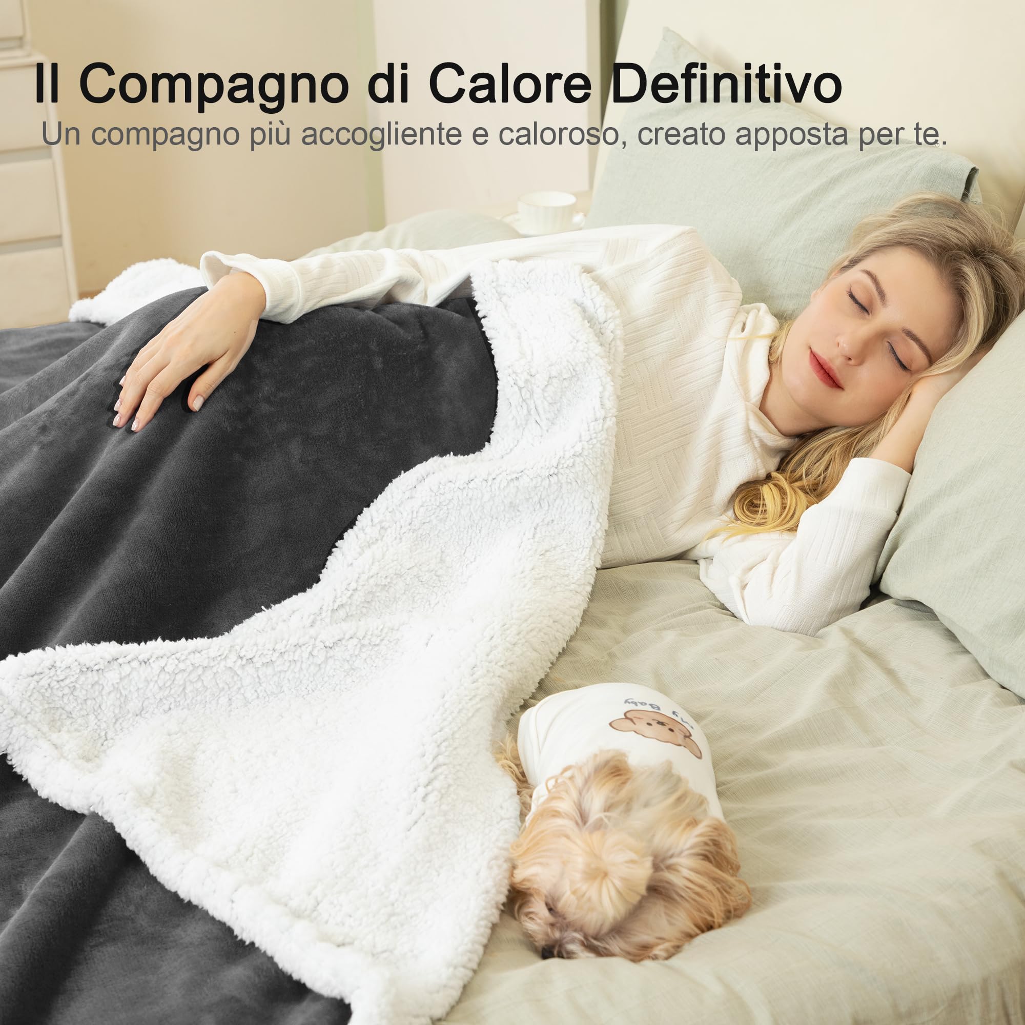 Winthome Coperta Calda e Spessa, Plaid Divano Morbida Soffice, Coperte Invernale Design a Doppio Strato, Pelosa Sherpa Flanella, Blanket Natalizia Adatta a Bambini e Adulti (Grigio, 220x240cm)