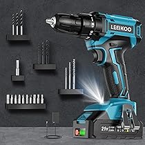 Trapano Avvitatore Batteria 21V, LEEIKOO Avvitatore Elettrico con Batteria da 2.0Ah, 42N.m di Coppia, 2 Velocità, 18+1 Coppia, 20 Accessori, Luce a LED, Per il fai da te, in Casa e Giardino