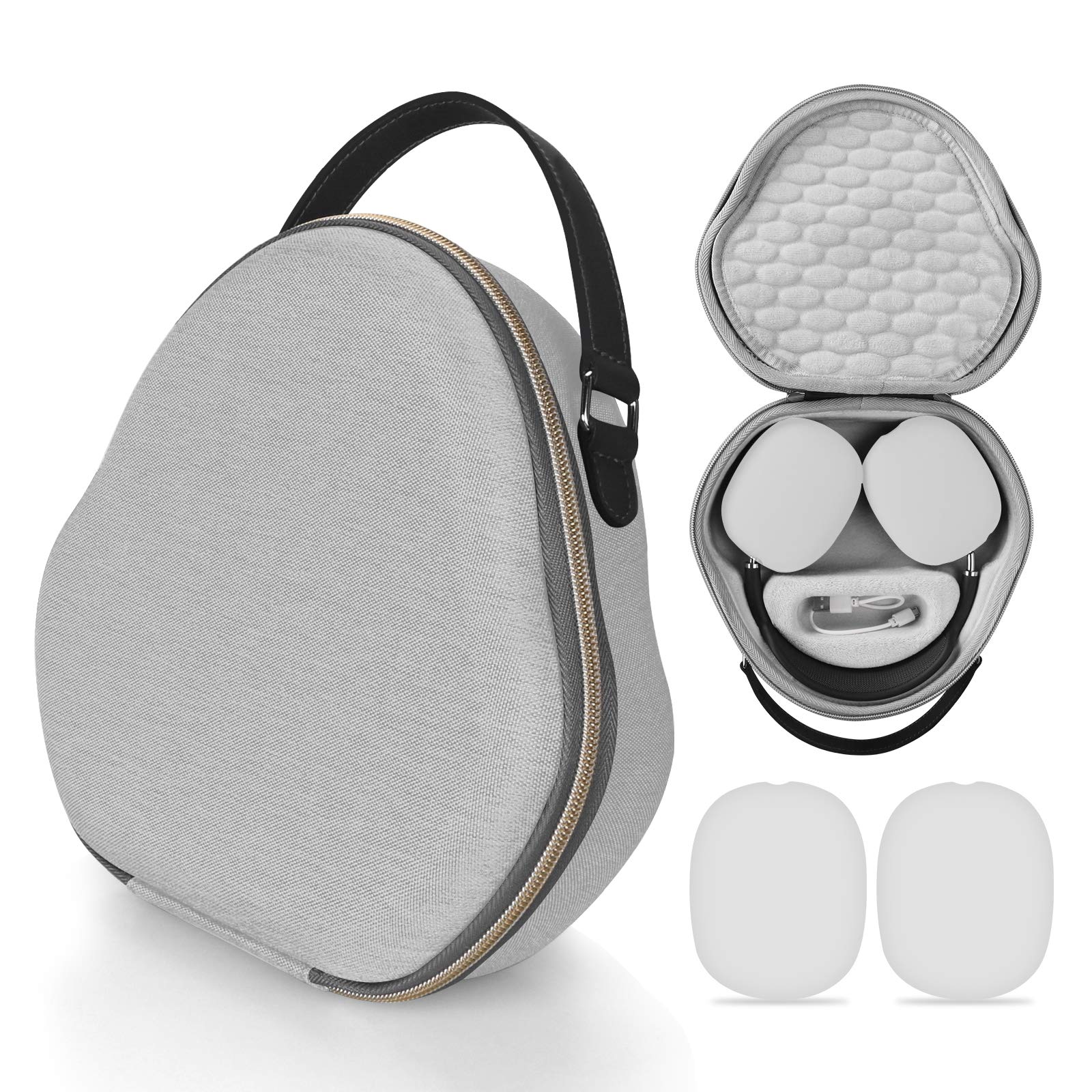 Eyglo Hard Carrying Case Cover for AirPods Max Headphones, Silicon Protective Ear Covers and Travel Bag with Room for AirPods Max Accessories(Gray)