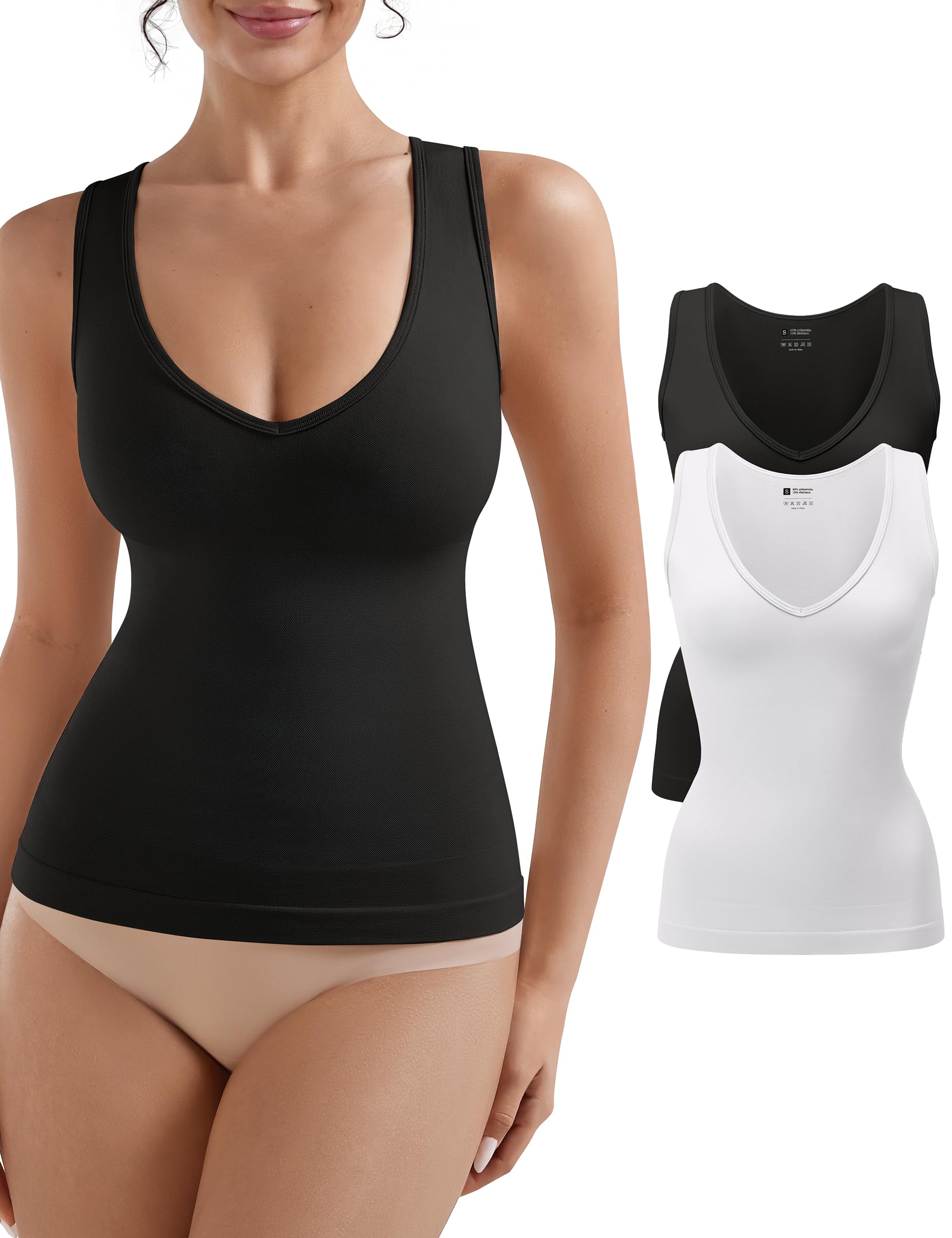 EUYZOU Womens Tummy Control Shapewear Tank Tops Seamless V-Neck Compression Tank Tops Body Shaper Camisole