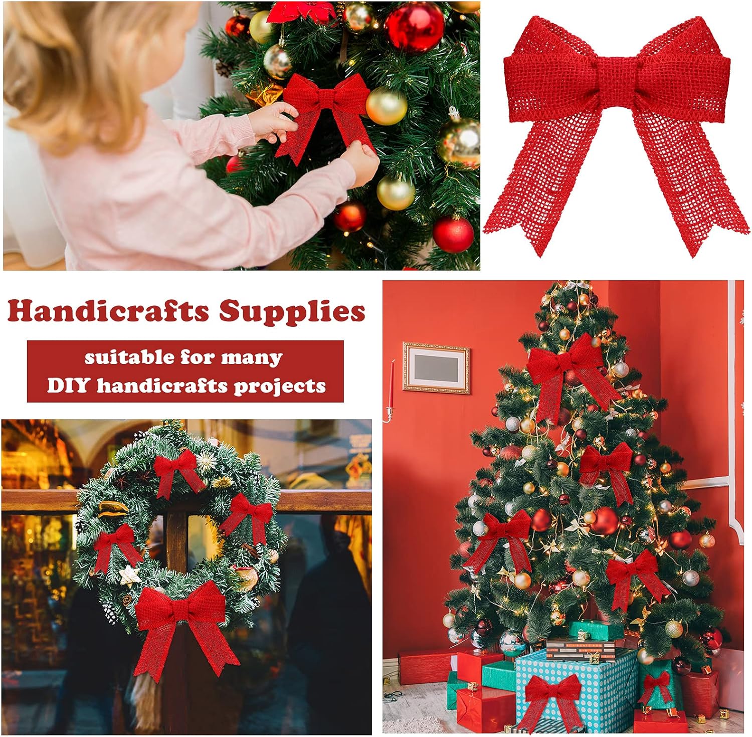 20 Yards Natural Burlap Wired Ribbon Fabric Craft Ribbon DIY Wrapping Burlap Ribbon for Wedding Home Christmas Party Decorations (Red,1.5 Inch) : Arts, Crafts & Sewing