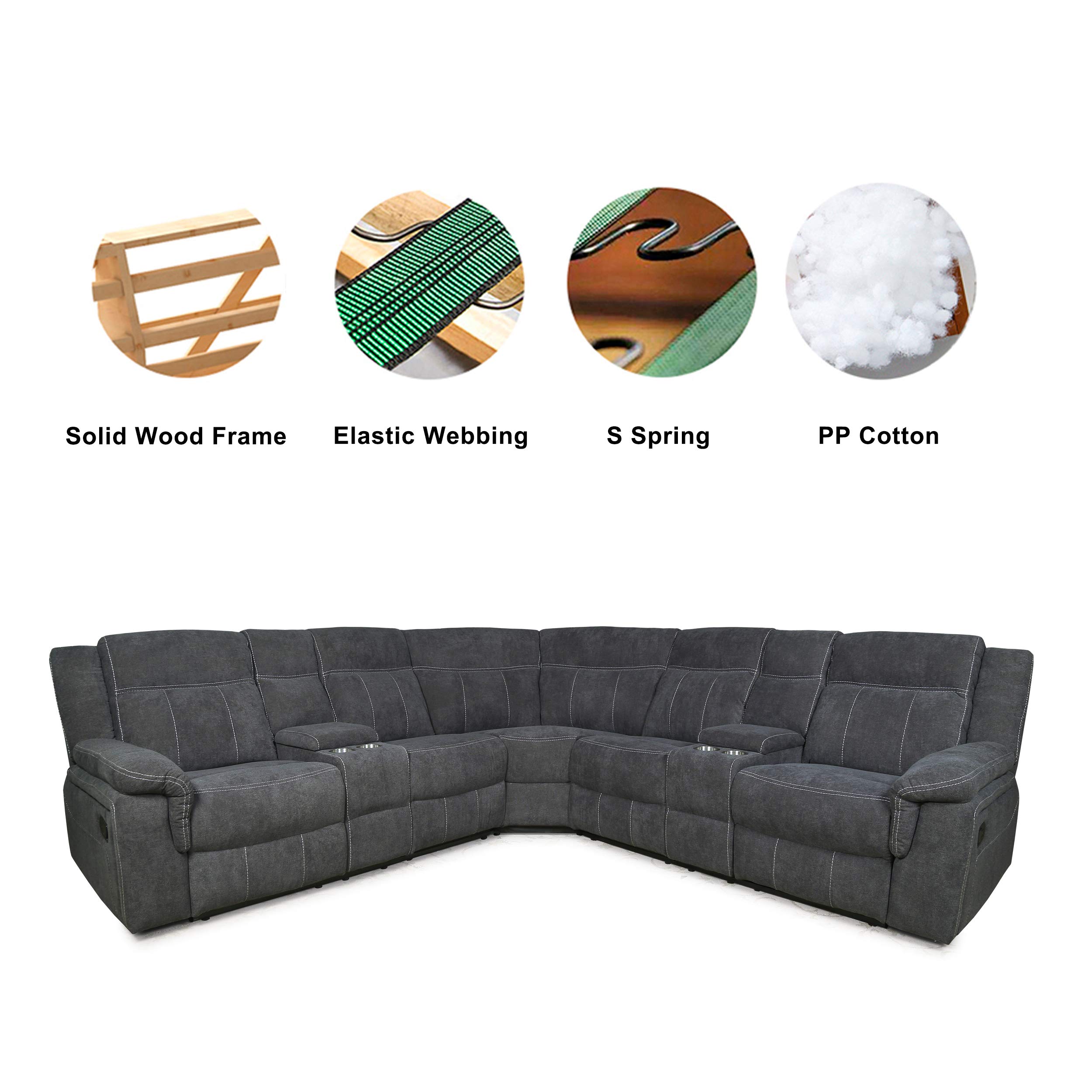 Buy Manual Reclining Sectional Sofa Fabric Upholstery Sofa Set with